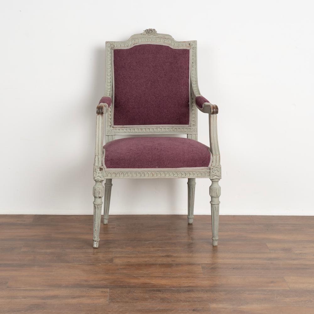 Pair, Antique Gray Painted Gustavian Arm Chairs, Sweden, circa 1880 In Good Condition For Sale In Round Top, TX