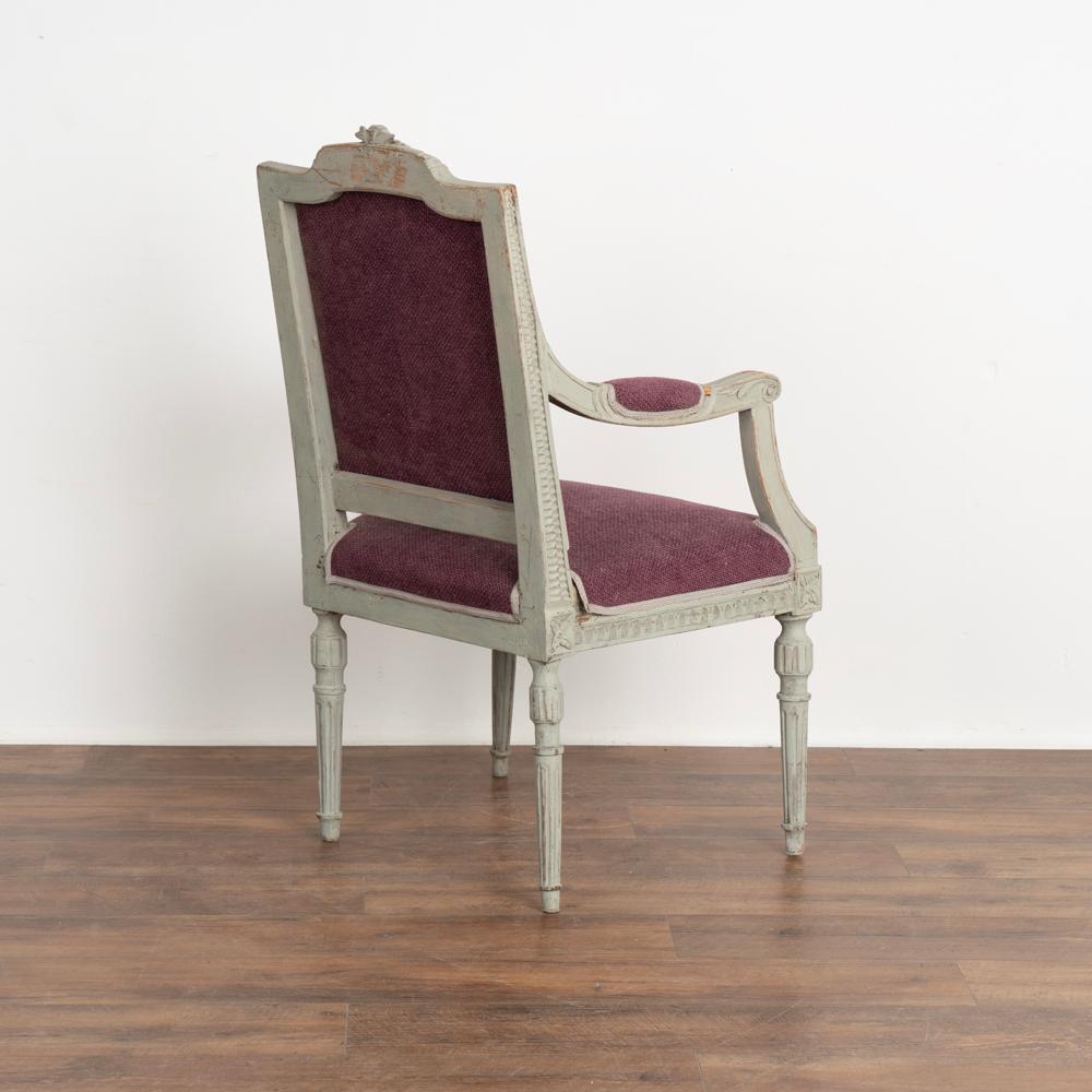 19th Century Pair, Antique Gray Painted Gustavian Arm Chairs, Sweden, circa 1880 For Sale