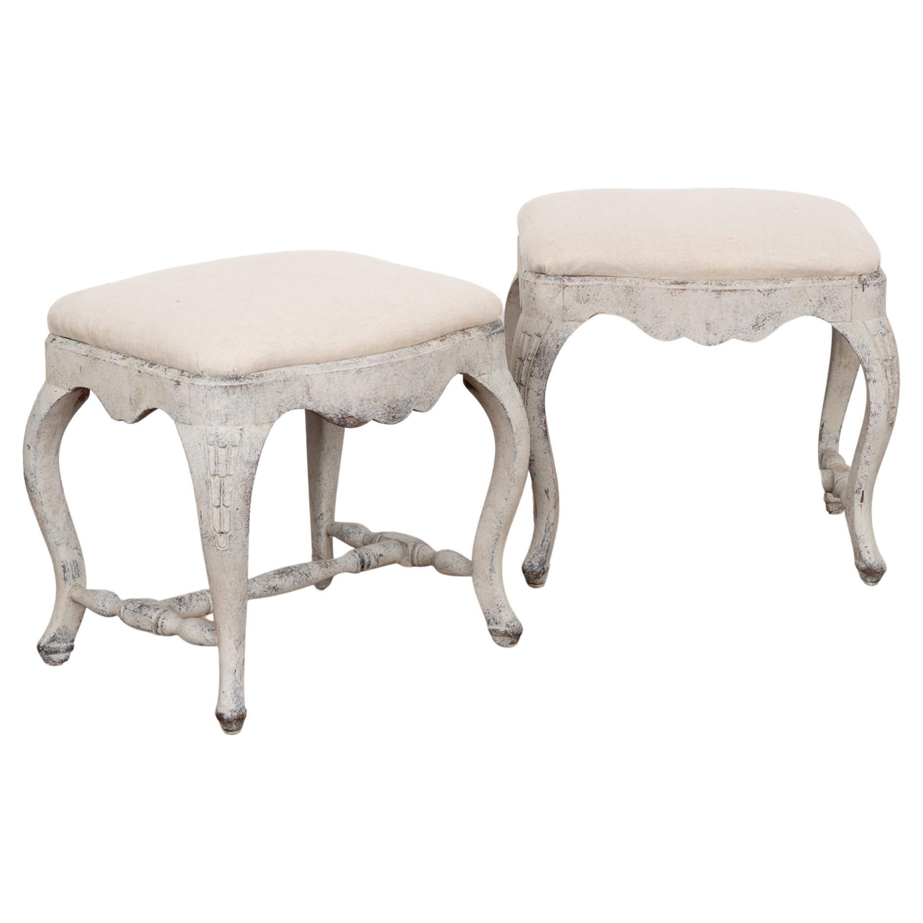 Pair, Antique Gray Painted Stools or Tabourets from Sweden, circa 1870