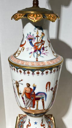 Pair Antique Greek Revival Porcelain Vases Mounted as Table Lamps