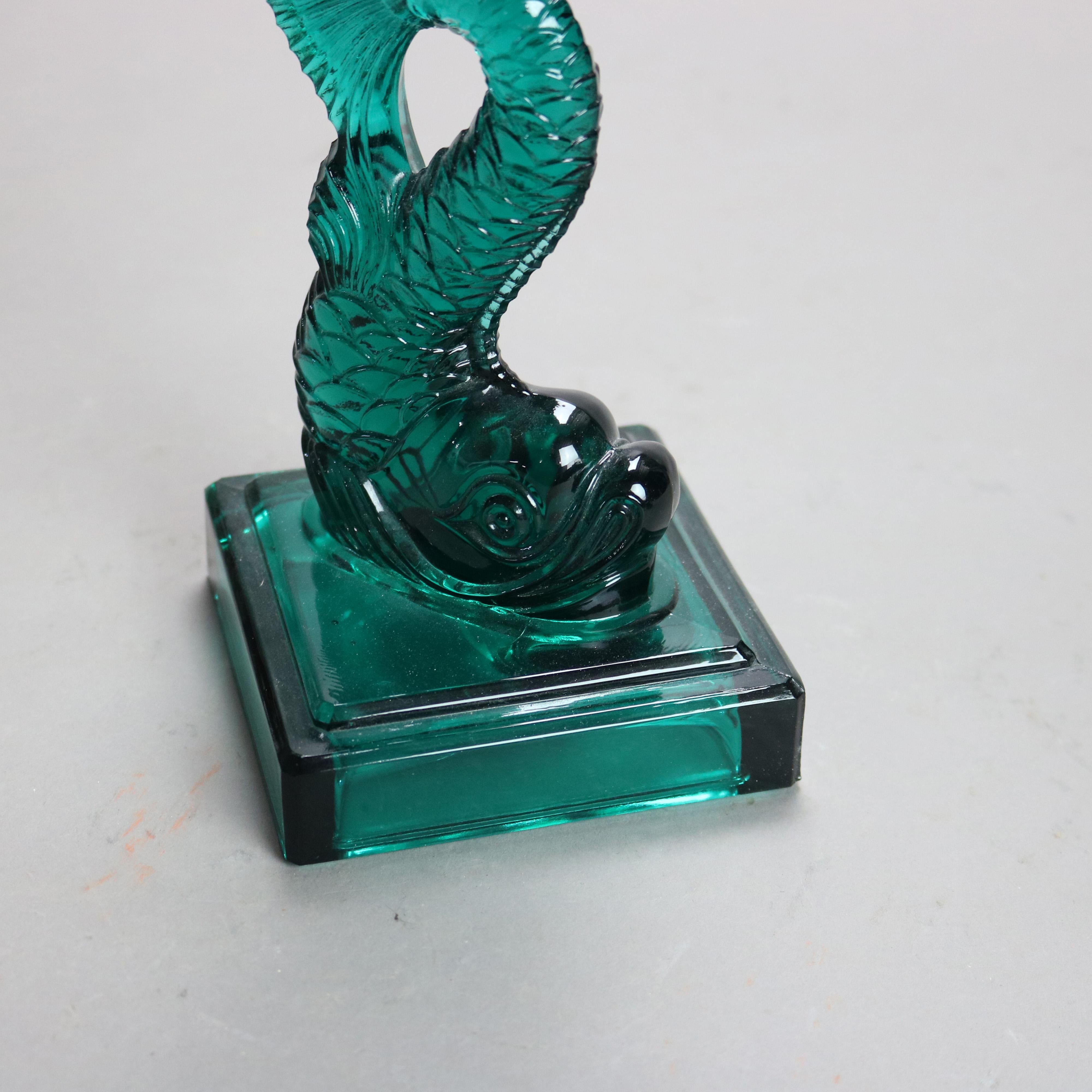 Pair Antique Green Figural Fish MMA (Metropolitan Museum of Art) Sandwich Glass Candlesticks 20thC

Measures - 10 7/8