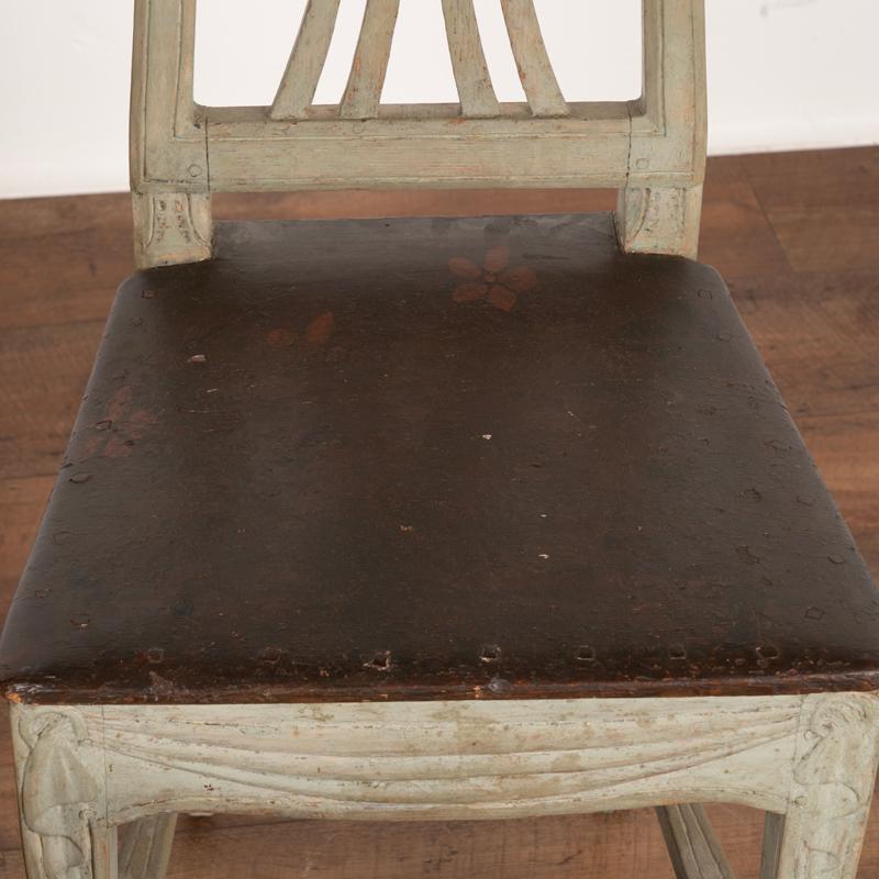 Wood Pair, Antique Gustavian Original Painted Side Chairs with Wheat Carving from Swe