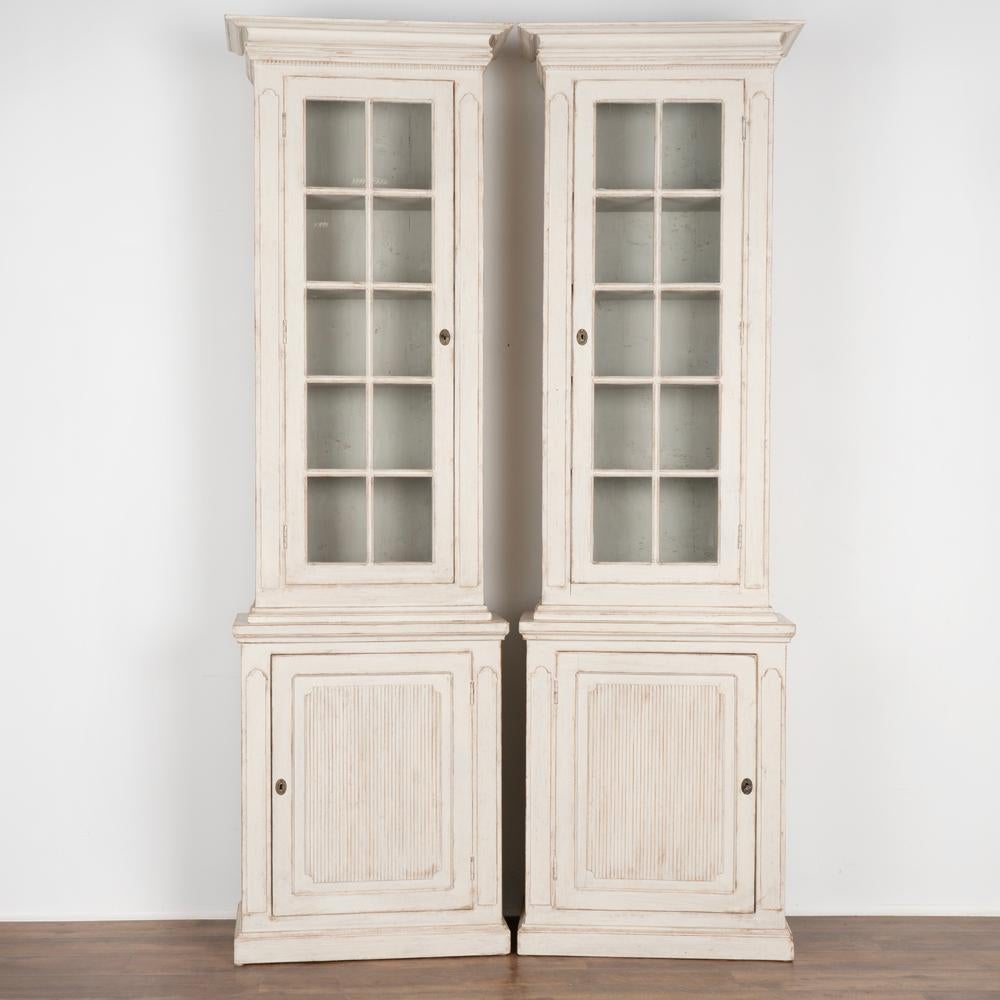 Pair, Antique Gustavian Tall Narrow Bookcases Display Cabinets from Sweden In Good Condition In Round Top, TX