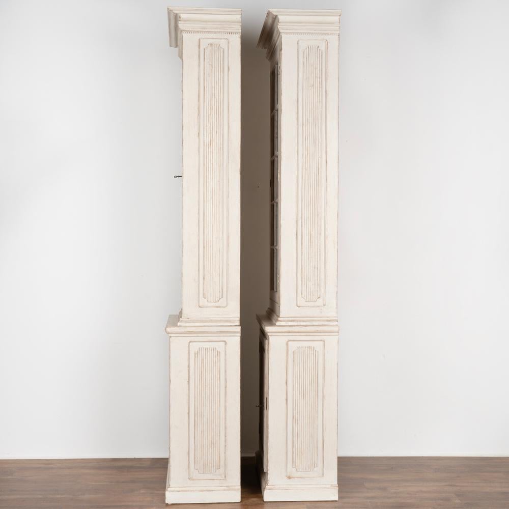 Wood Pair, Antique Gustavian Tall Narrow Bookcases Display Cabinets from Sweden