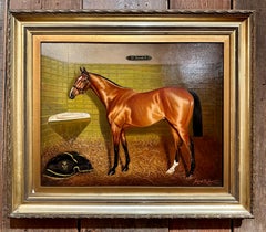 Pair Antique "H. Jones" 1908 Oil on Canvas Paintings of Thoroughbred Race Horses