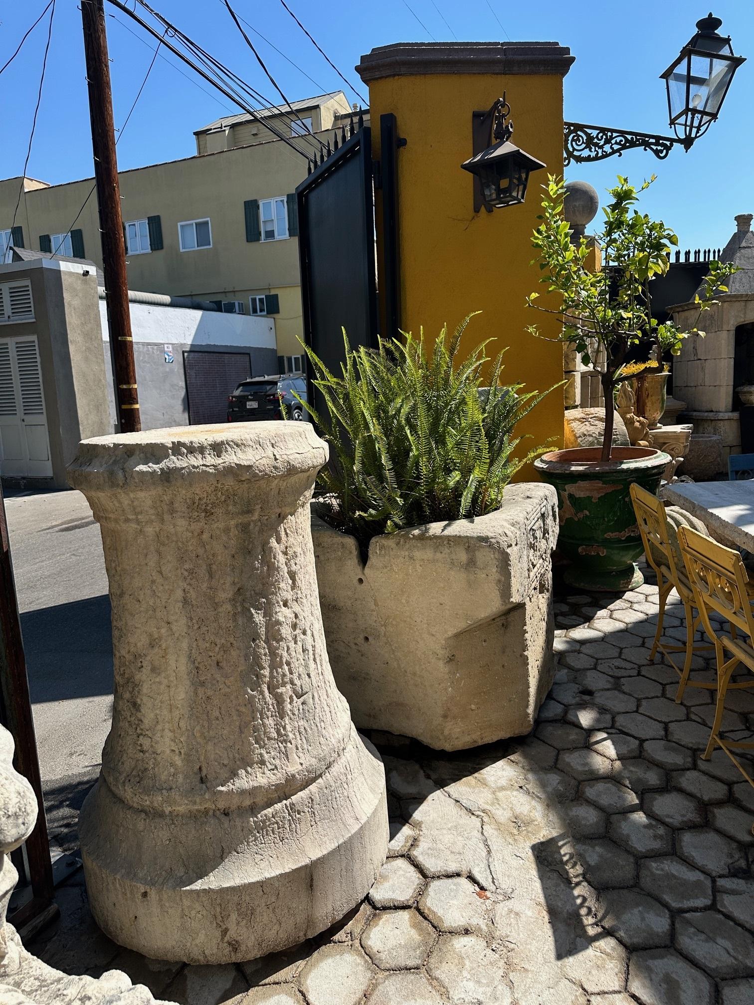 Pair Antique Hand Carved Stone Pillars Columns Posts Base Architectural Pedestal For Sale 4