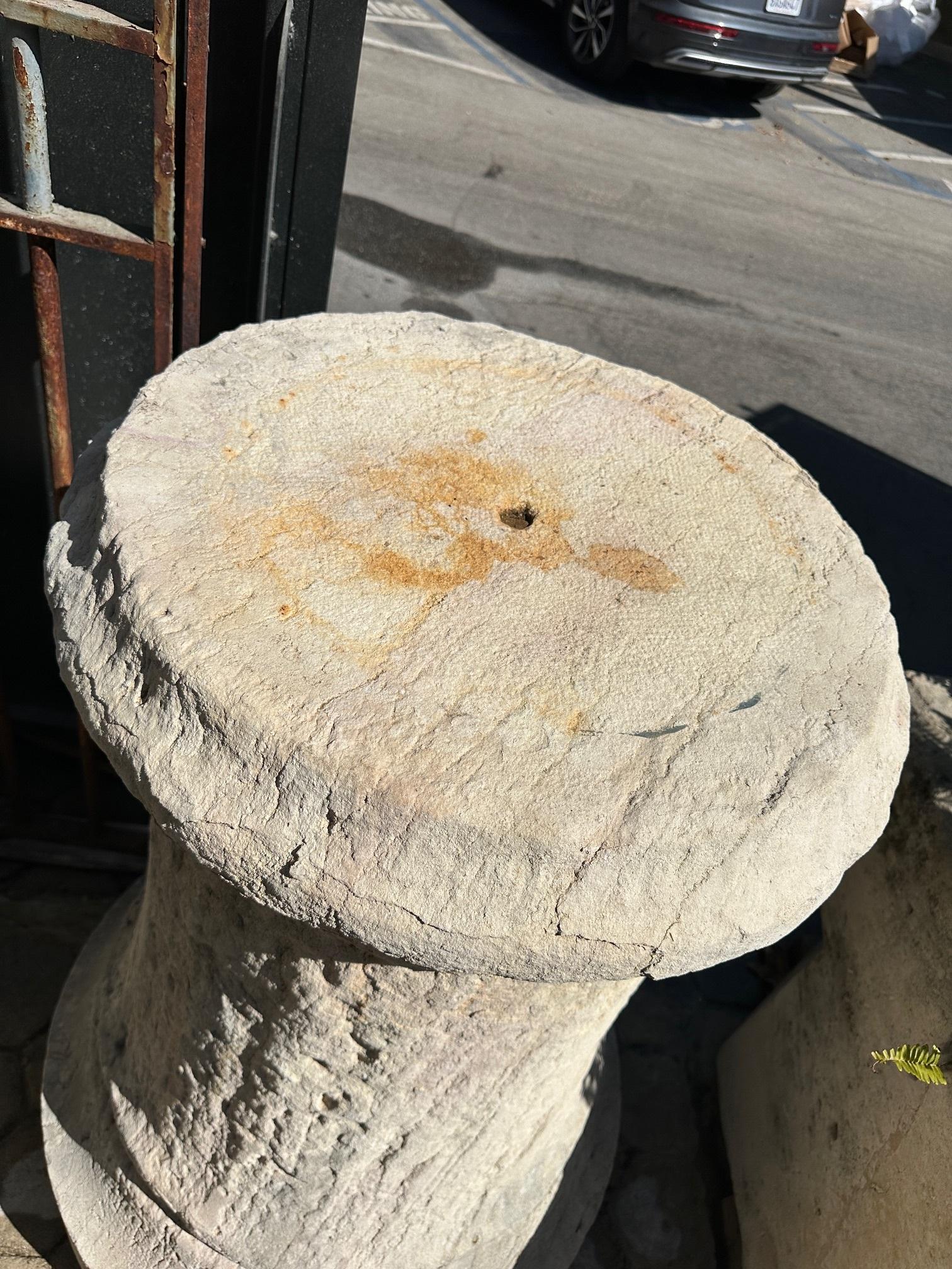 Pair Antique Hand Carved Stone Pillars Columns Posts Base Architectural Pedestal For Sale 5