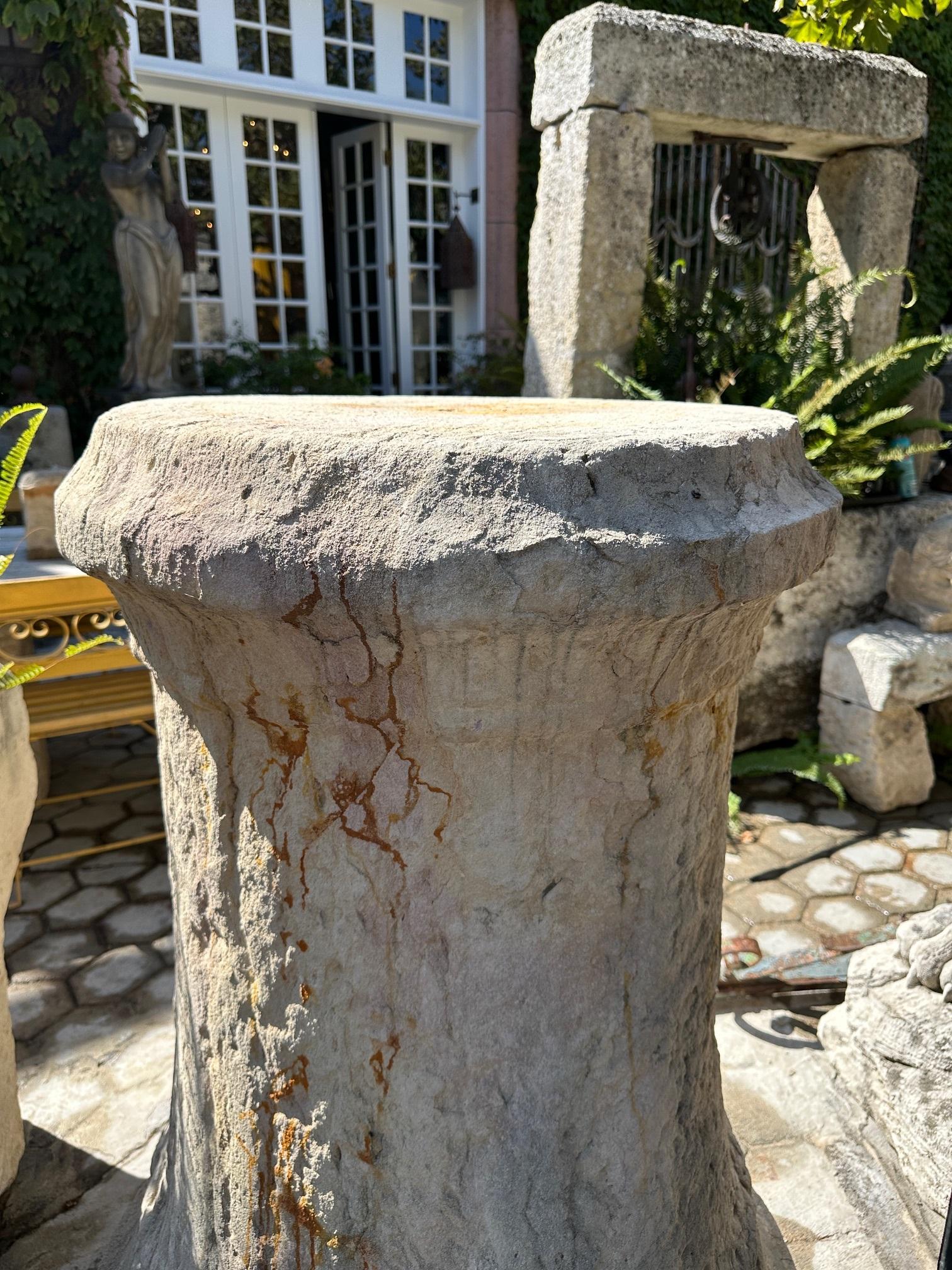 Pair Antique Hand Carved Stone Pillars Columns Posts Base Architectural Pedestal For Sale 6