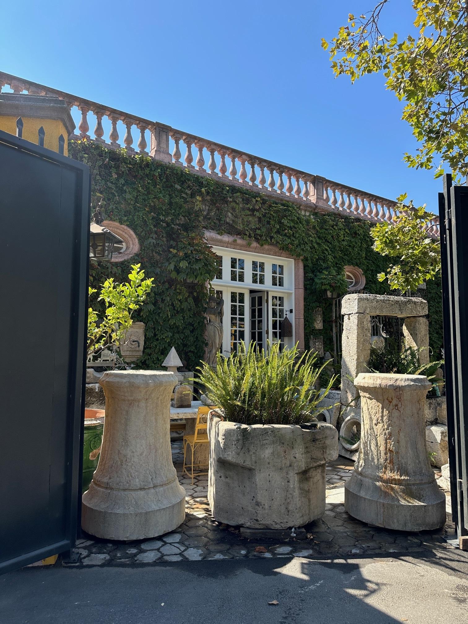 Pair Antique Hand Carved Stone Pillars Columns Posts Base Architectural Pedestal For Sale 7