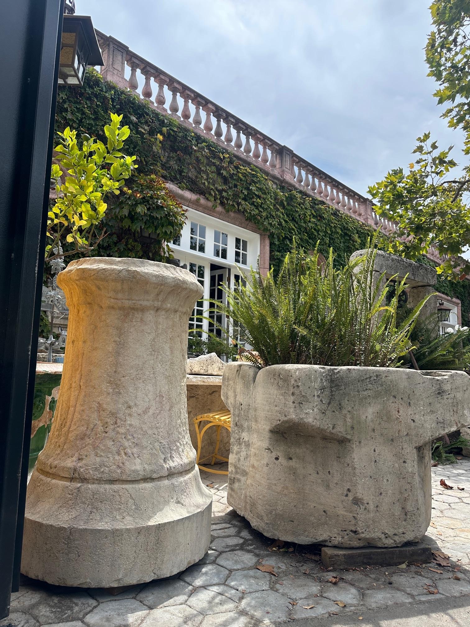 French Pair Antique Hand Carved Stone Pillars Columns Posts Base Architectural Pedestal For Sale