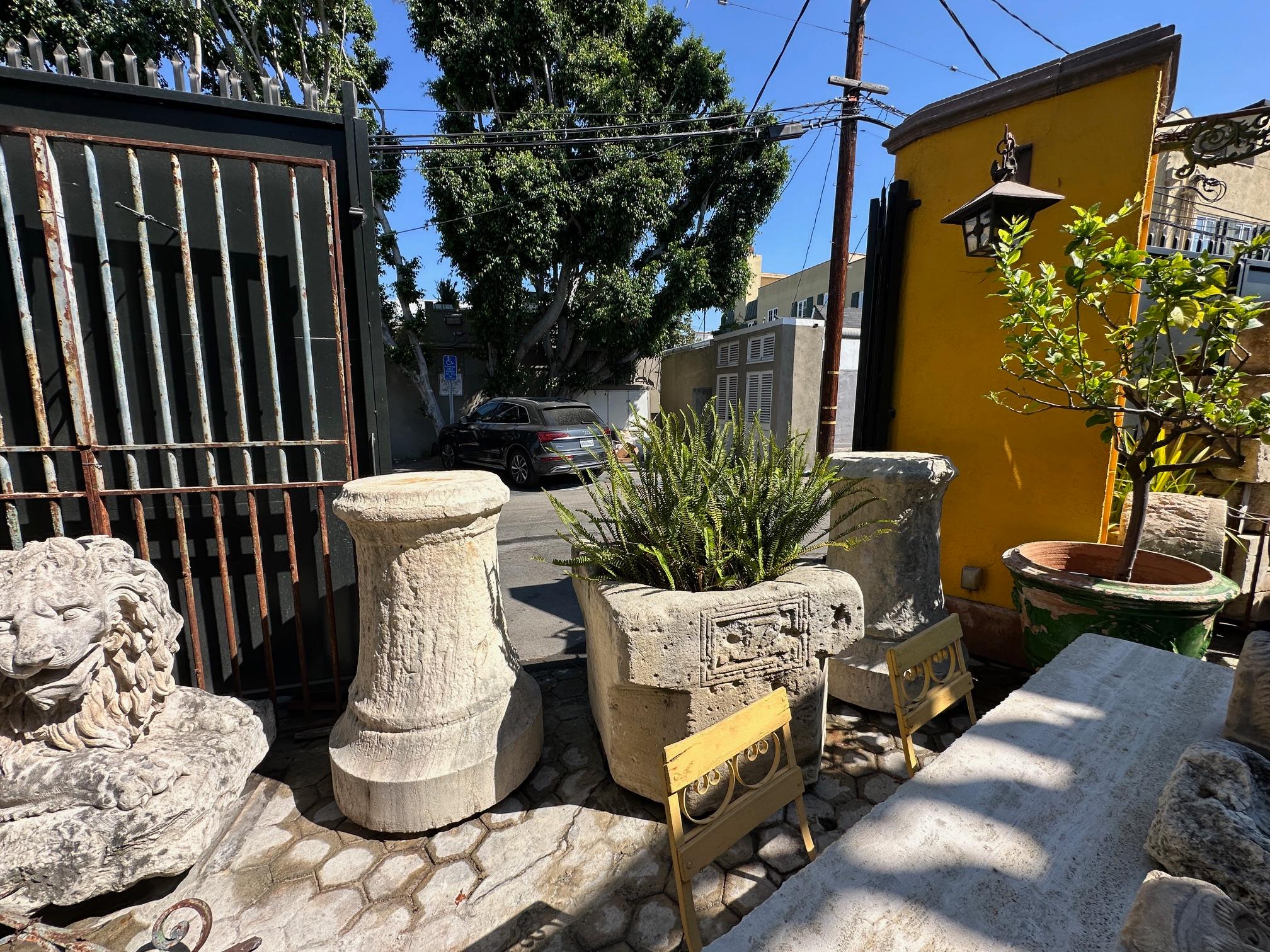 18th Century and Earlier Pair Antique Hand Carved Stone Pillars Columns Posts Base Architectural Pedestal For Sale