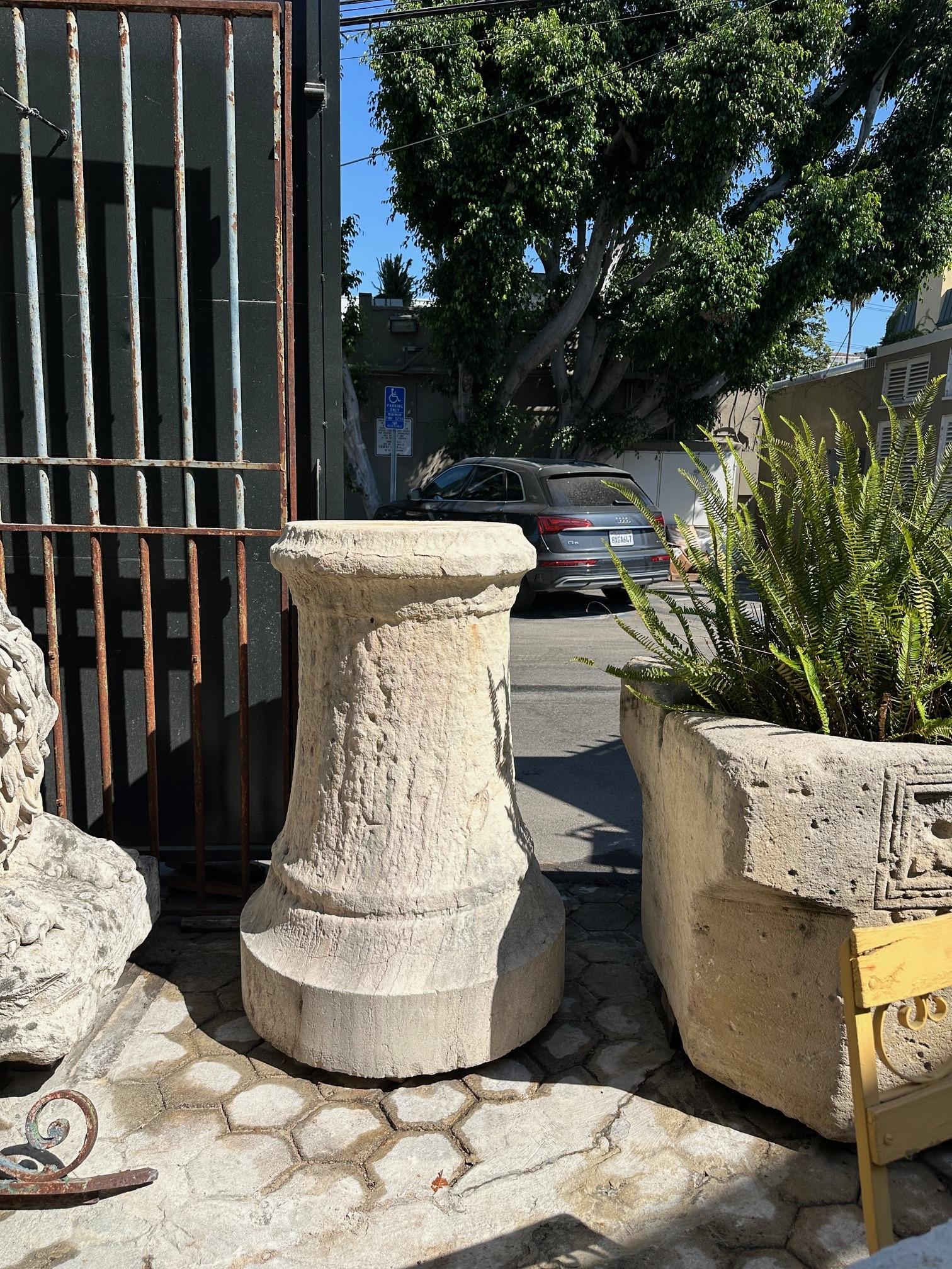 Pair Antique Hand Carved Stone Pillars Columns Posts Base Architectural Pedestal For Sale 2