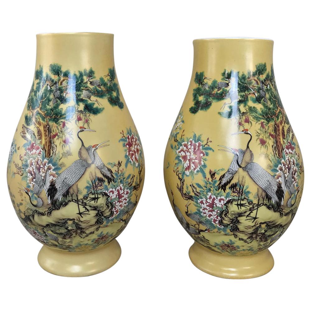 Pair of Antique Hand-Painted Chinese Vases