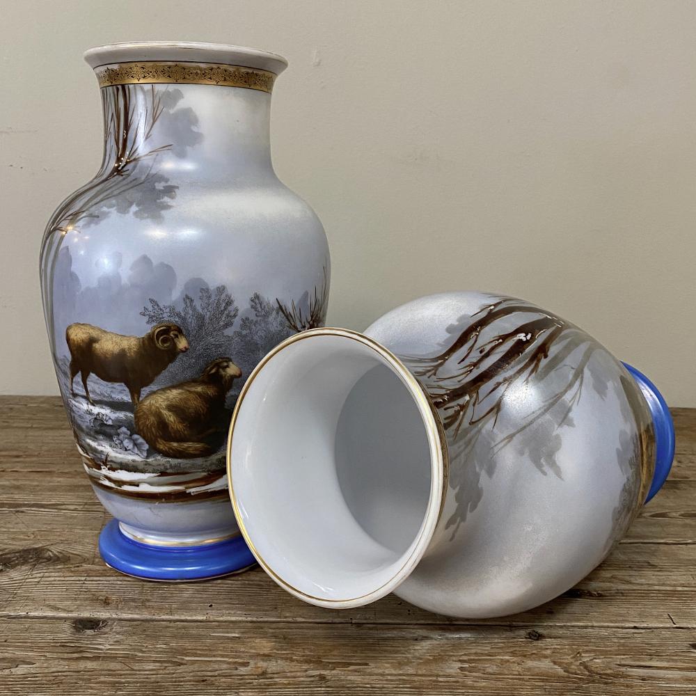 Pair of Antique Hand Painted Opaline Vases For Sale 3