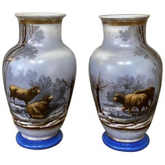 Pair of Antique Hand Painted Opaline Vases
