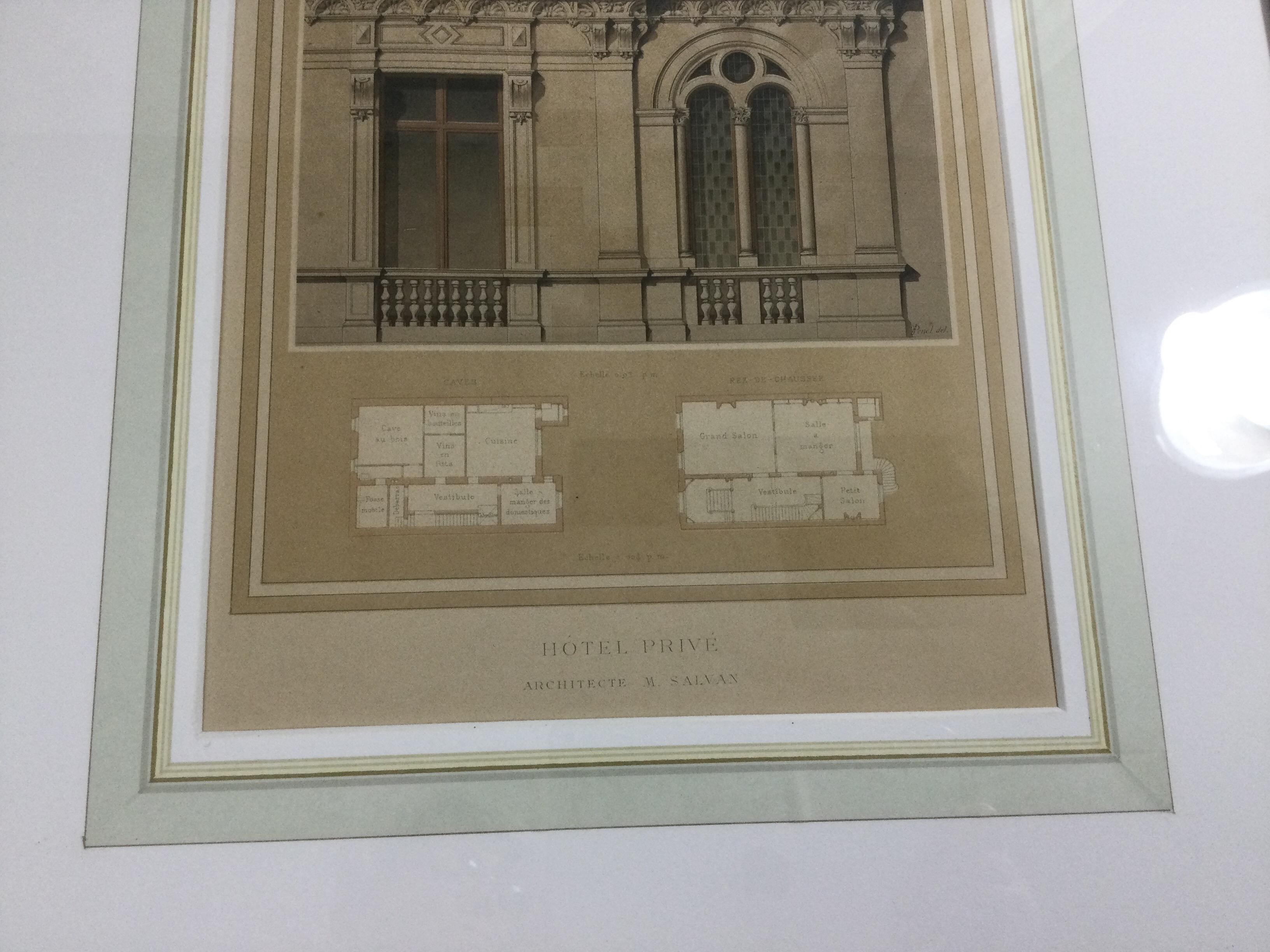 Pair Antique Hotel Architectural Lithograph Prints, Paul Planat France For Sale 3