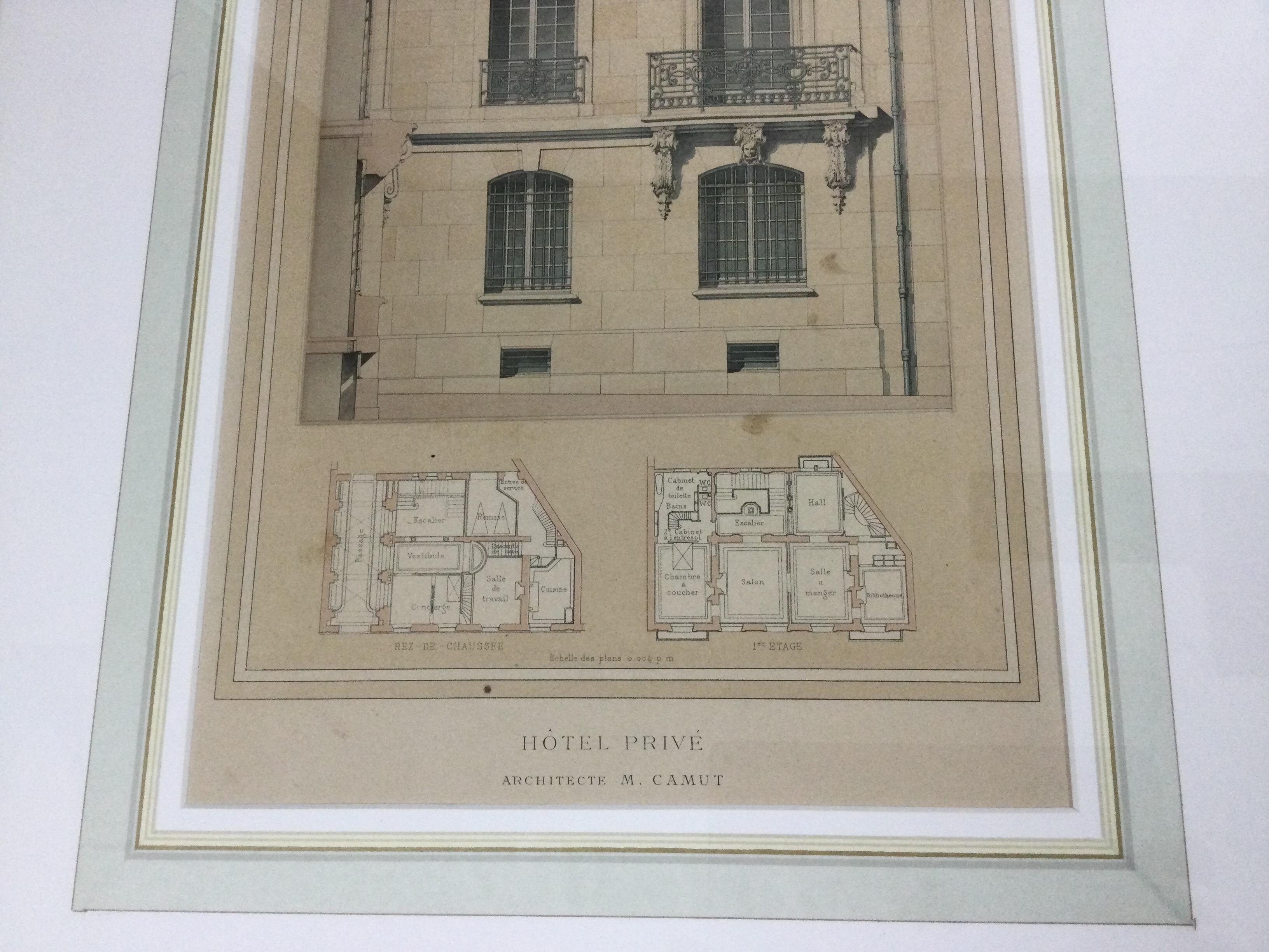Pair Antique Hotel Architectural Lithograph Prints, Paul Planat France For Sale 1