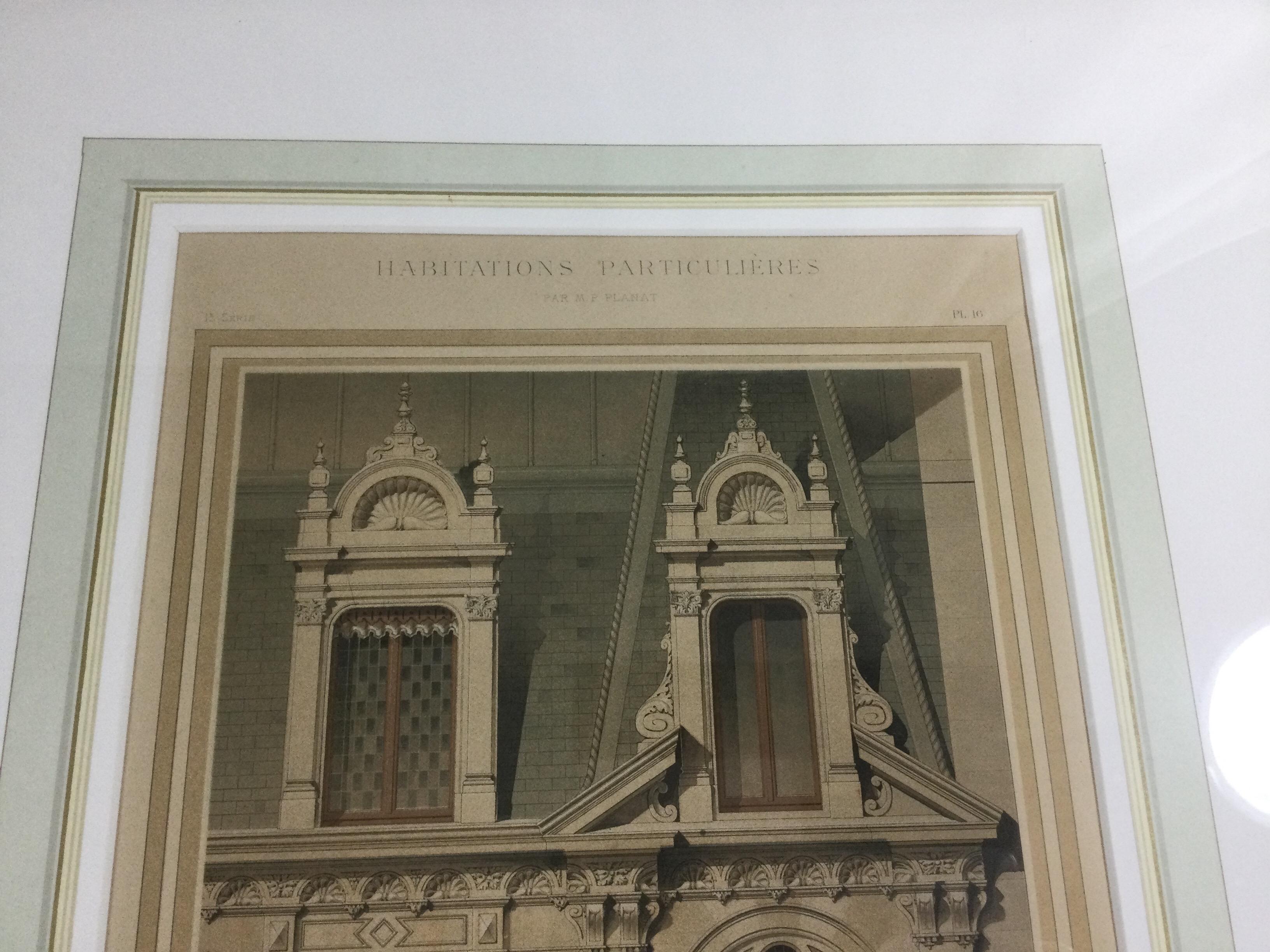 Pair Antique Hotel Architectural Lithograph Prints, Paul Planat France For Sale 2