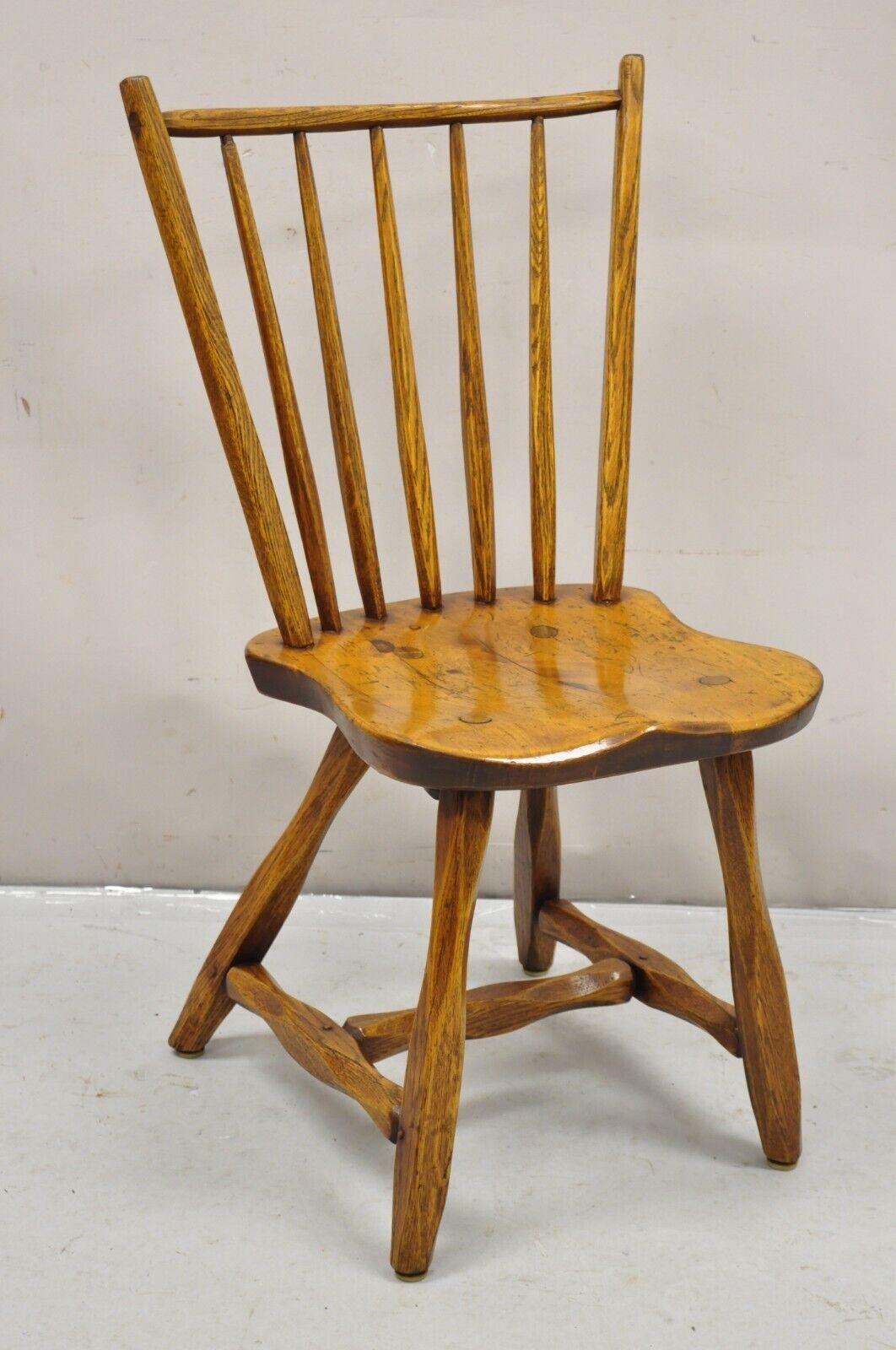 Pair Antique Hunt Country Furniture Colonial Pine Wood Hickory Style Side Chairs For Sale 5