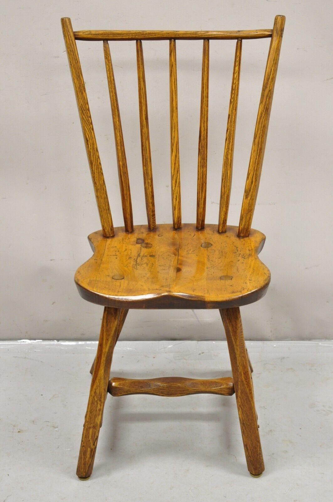 Antique Hunt Country Furniture Colonial Pine Wood Hickory Style Side Chairs - a Pair. Circa Early to Mid 20th Century. Measurements: 36