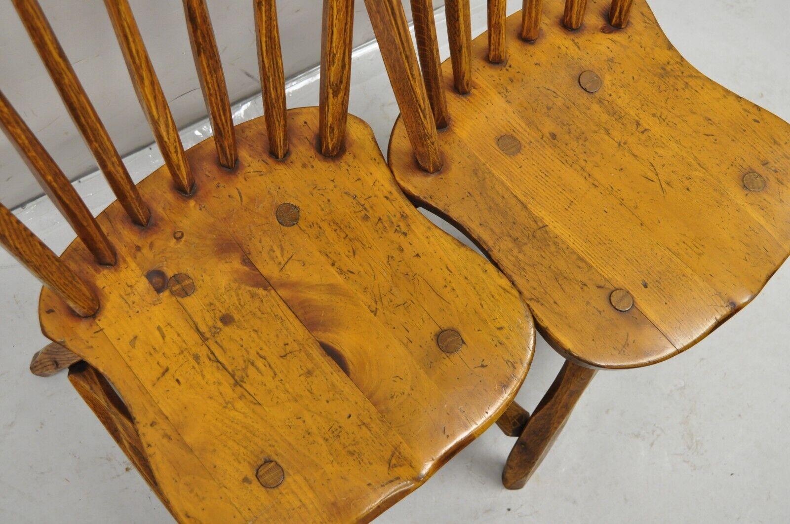 Pair Antique Hunt Country Furniture Colonial Pine Wood Hickory Style Side Chairs For Sale 3