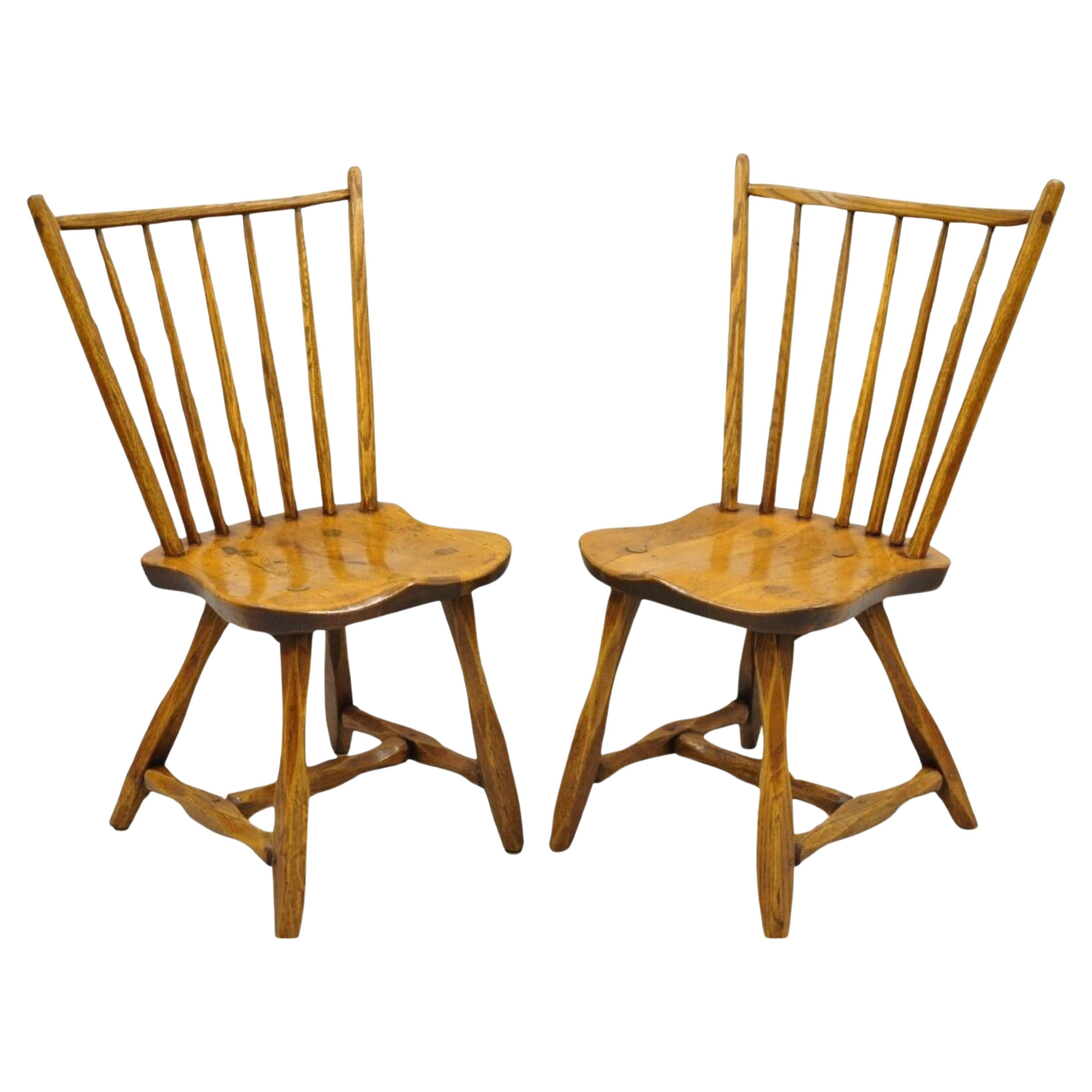 Pair Antique Hunt Country Furniture Colonial Pine Wood Hickory Style Side Chairs