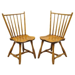 Pair Used Hunt Country Furniture Colonial Pine Wood Hickory Style Side Chairs