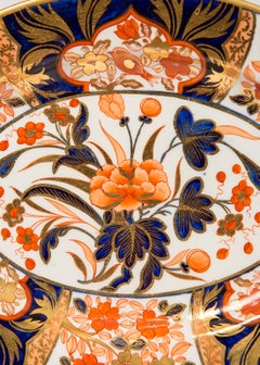 Pair Antique Imari Inspired Porcelain Dishes Hand-Painted by Coalport Circa 1810