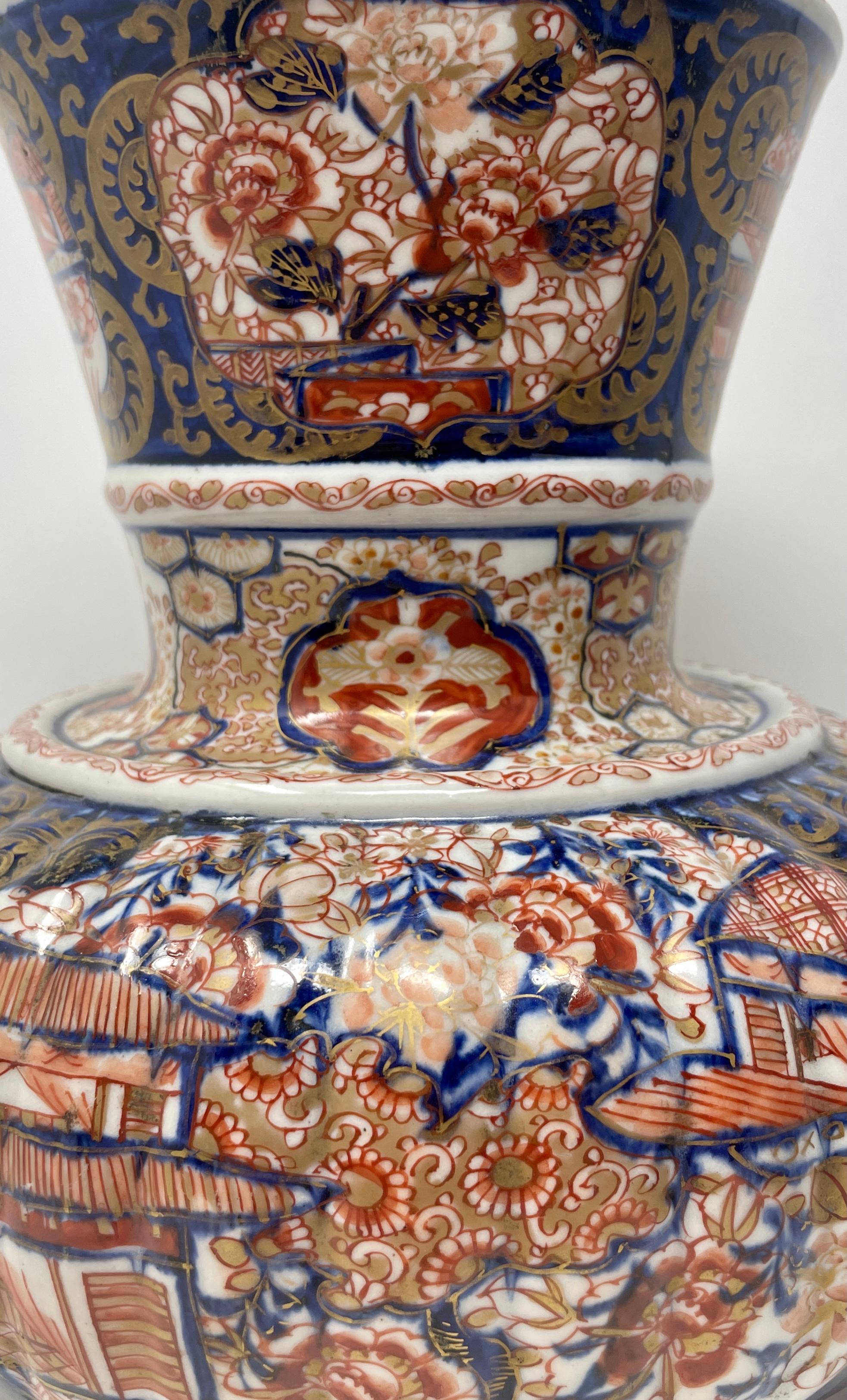 Pair Antique Imari Porcelain Fluted Design Vases, Circa 1880 For Sale 2