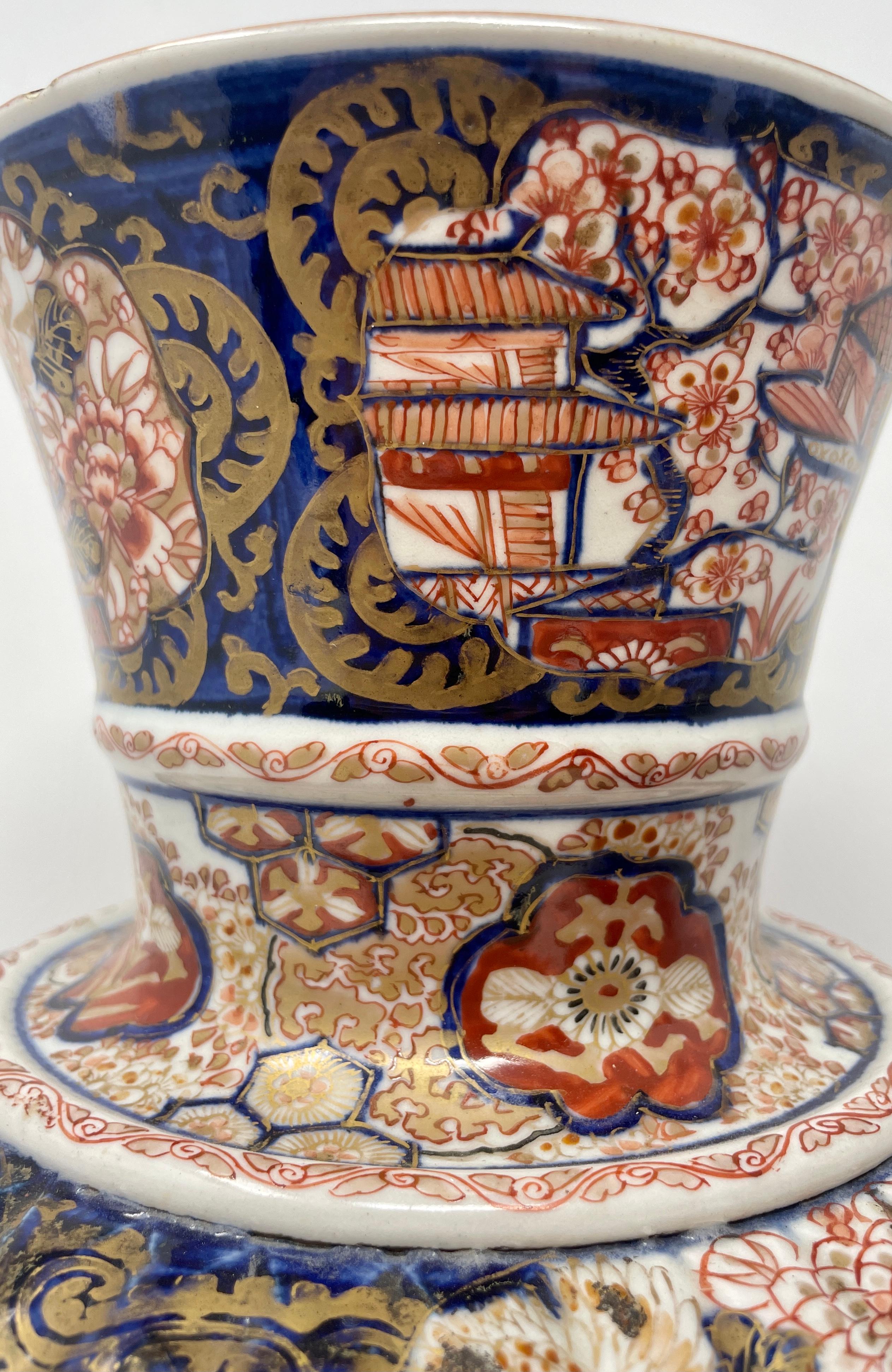 Pair Antique Imari Porcelain Fluted Design Vases, Circa 1880 For Sale 3