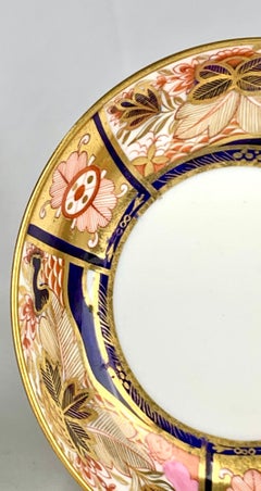 Pair Antique Porcelain Saucers Hand Painted Imari by Spode England Circa 1820