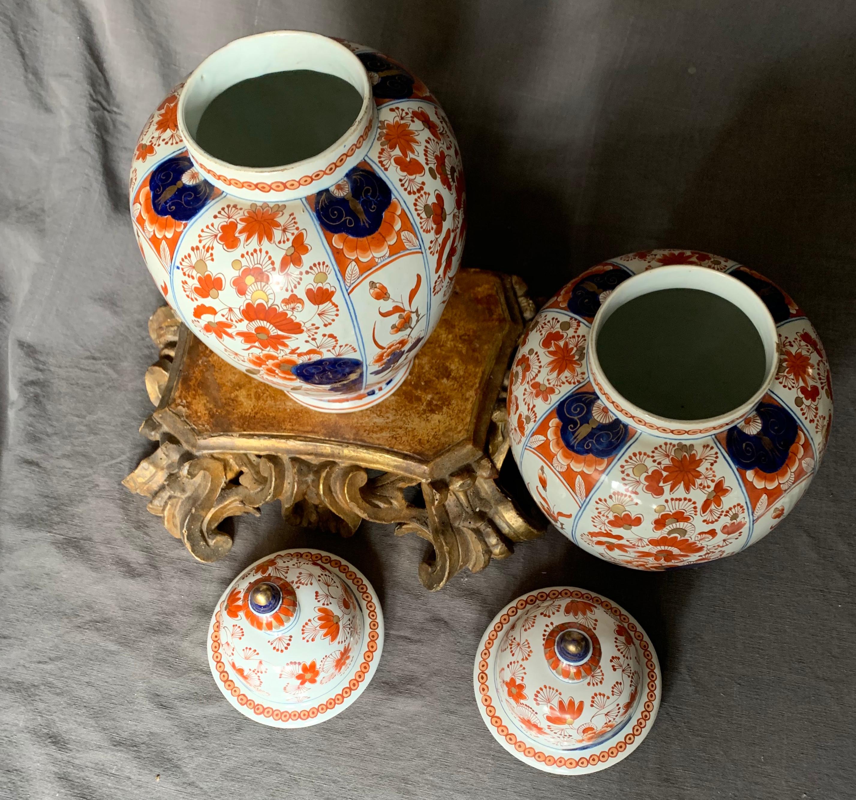 Pottery Pair Delft Style Imari Ginger Jars