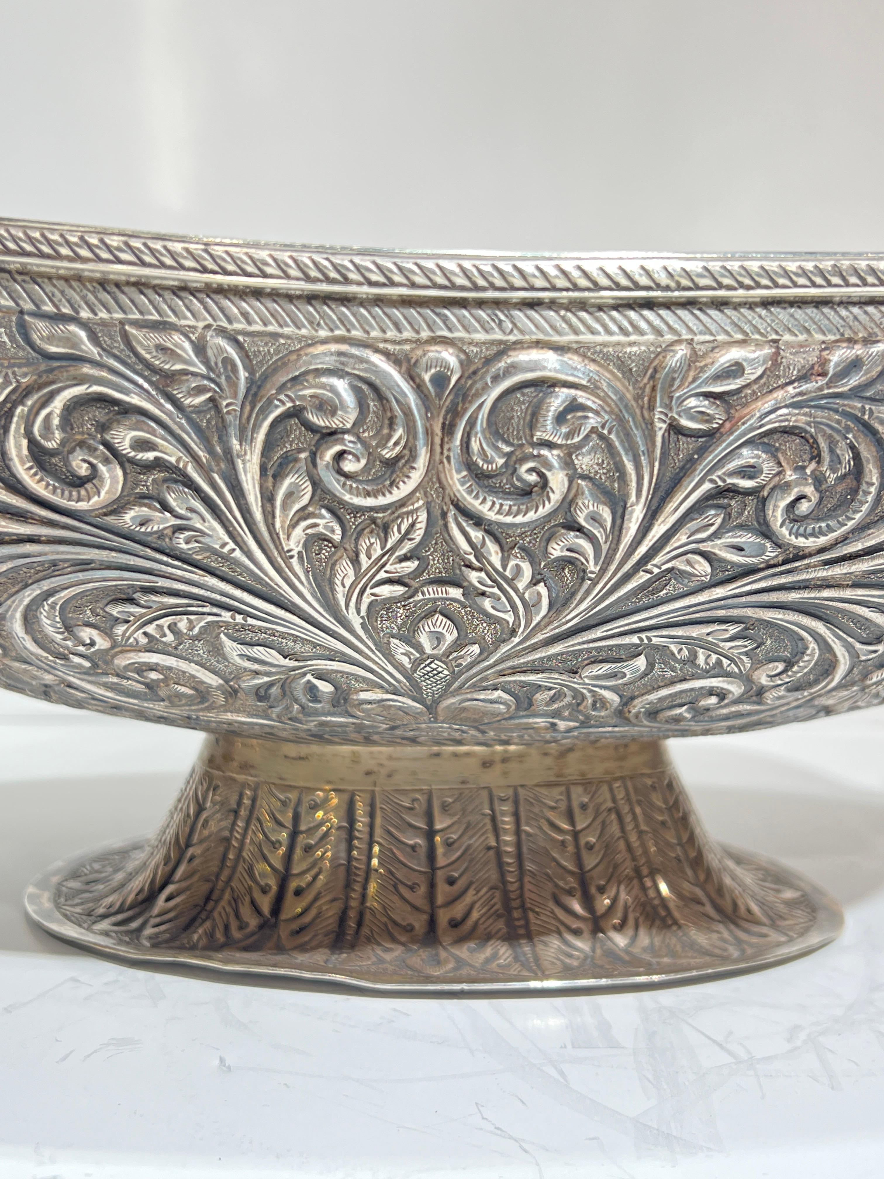 Pair Antique Indian Sterling Silver Centerpiece Bowls For Sale 8