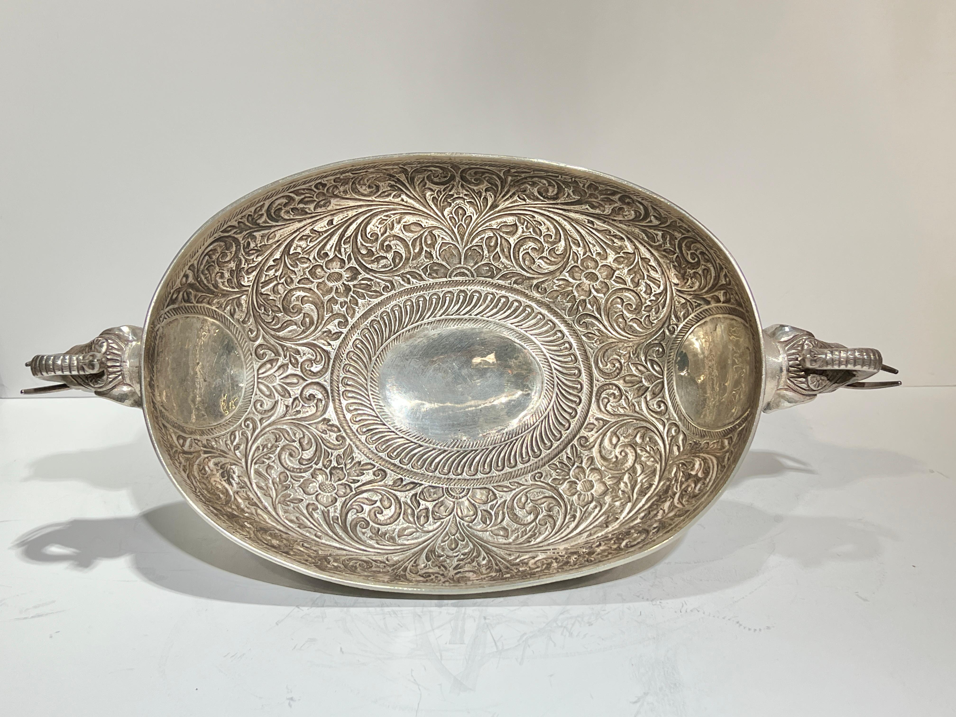 Pair Antique Indian Sterling Silver Centerpiece Bowls For Sale 9