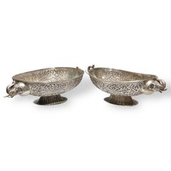 Pareja de cuencos antiguos indios de plata de ley para centros de mesa