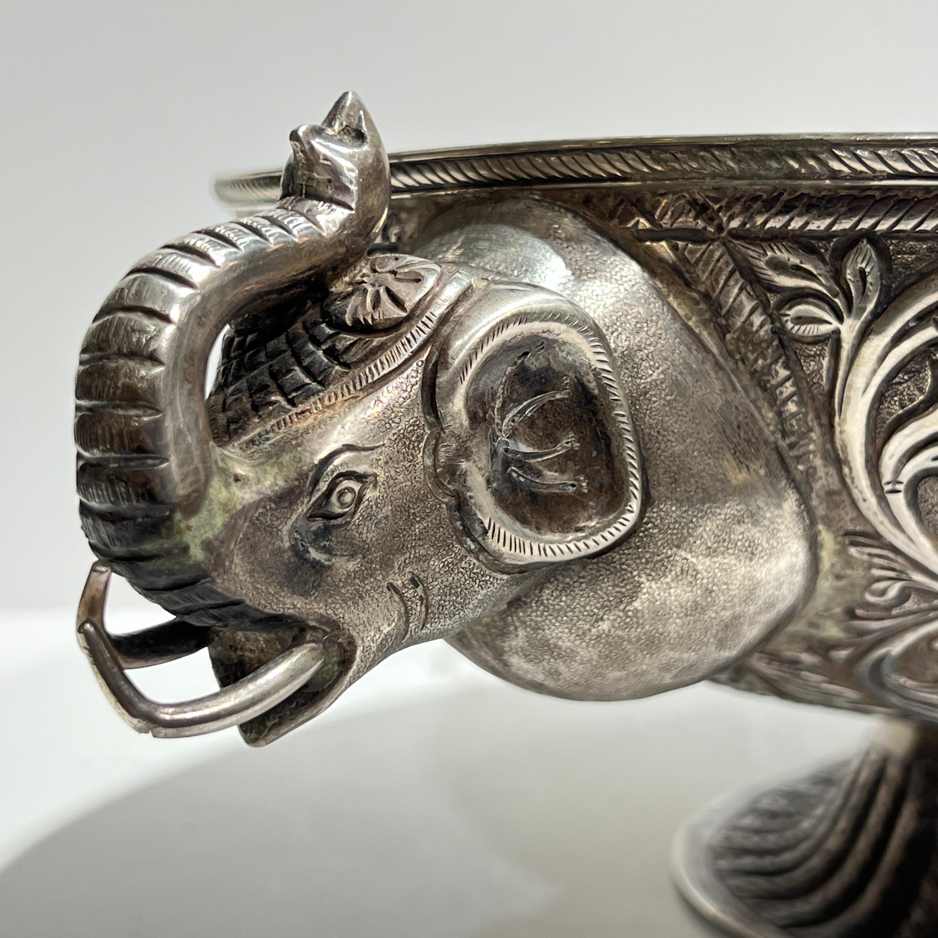 Pair Antique Indian Sterling Silver Centerpiece Bowls For Sale 2