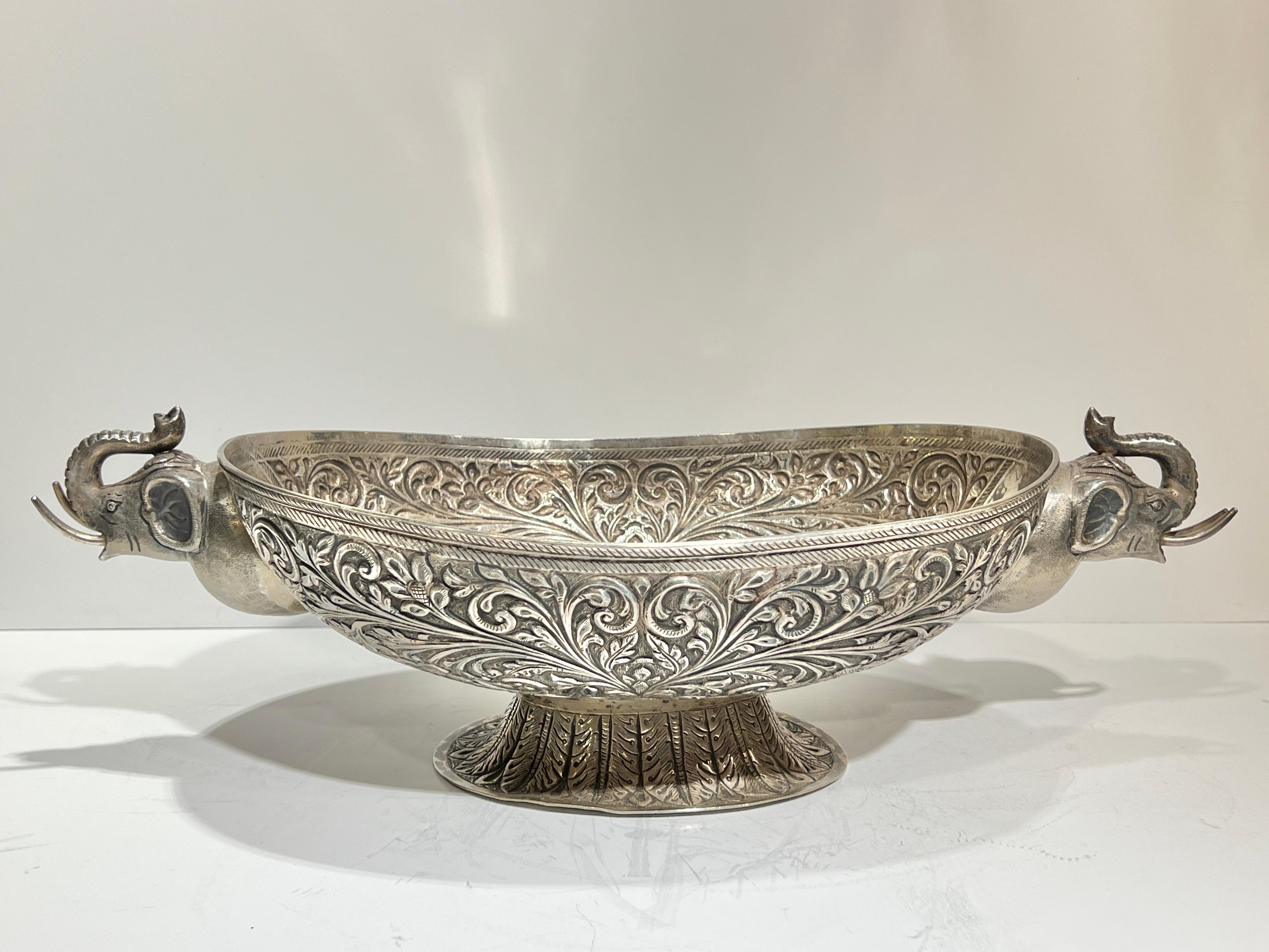 Pair Antique Indian Sterling Silver Centerpiece Bowls For Sale 4