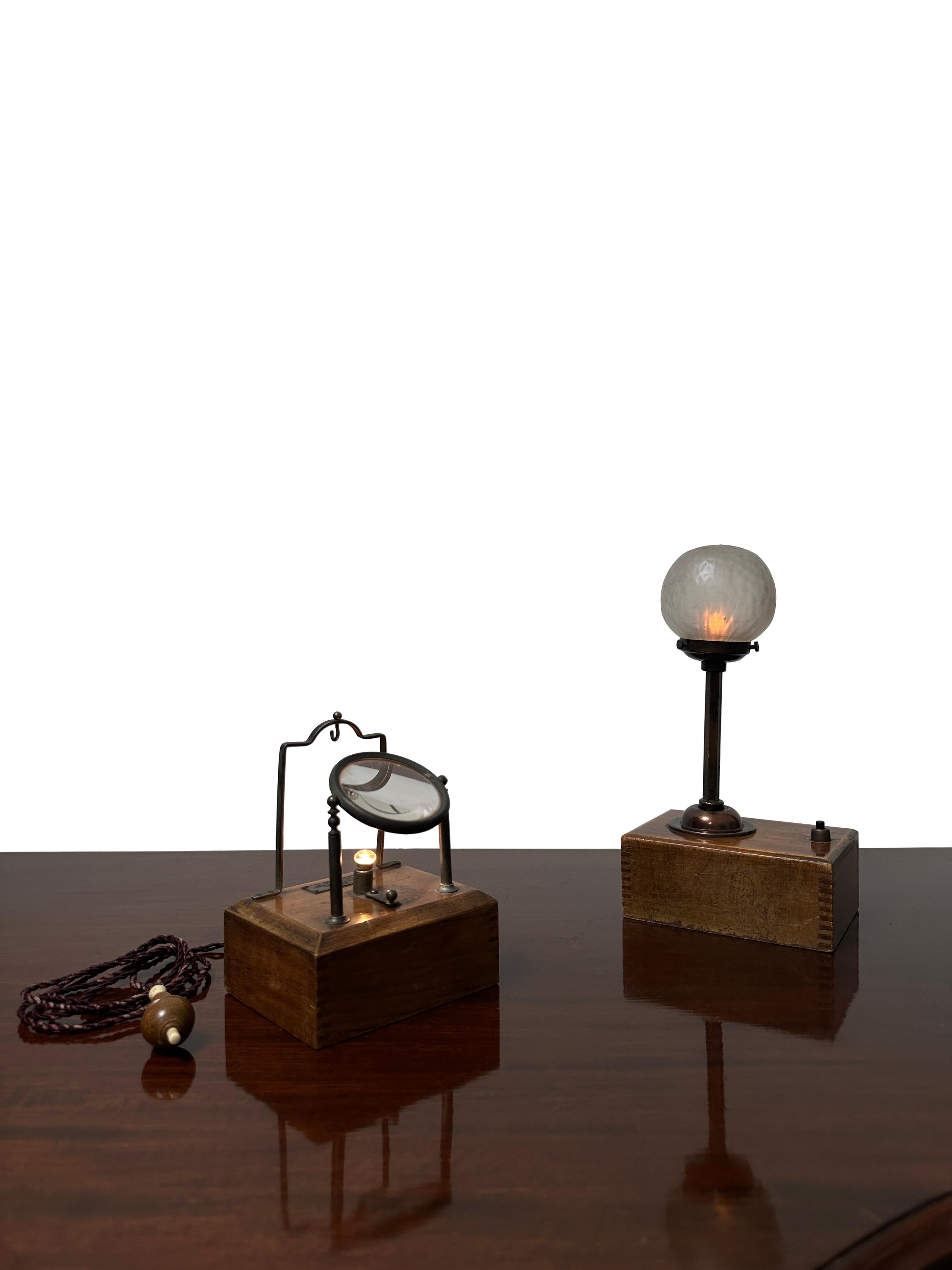 Pair Antique Industrial Magnifying Task Table. Desk Lamp By Franks Of Manchester In Good Condition For Sale In Sale, GB