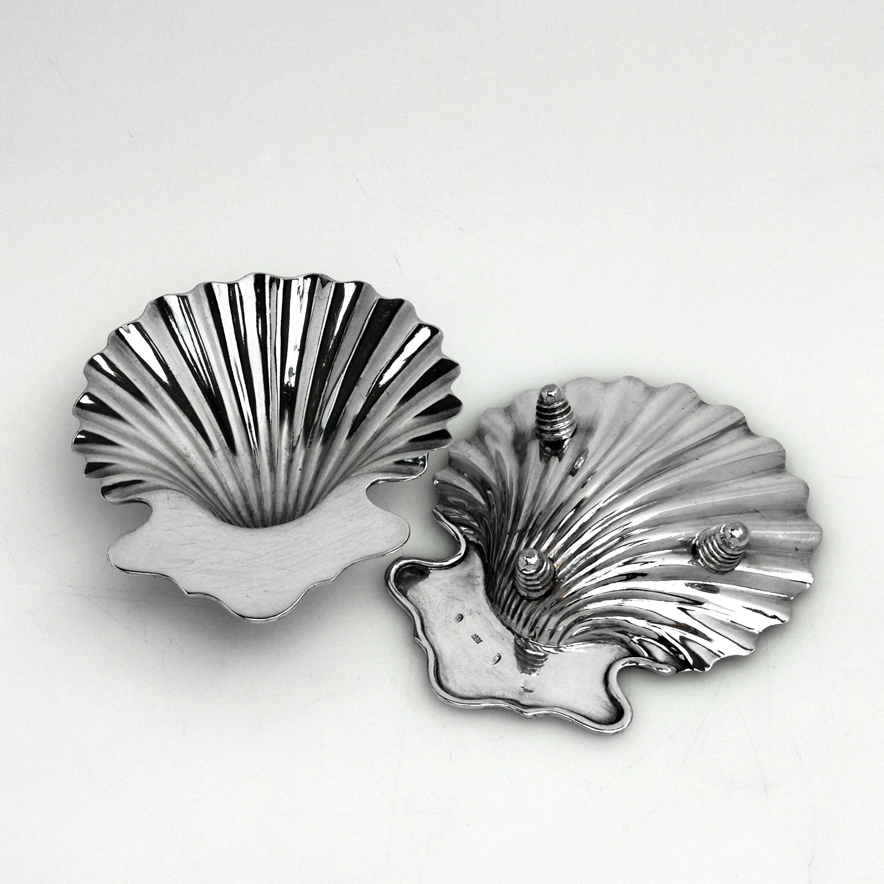 18th Century and Earlier Pair of Antique Irish Georgian Sterling Silver Shell Dishes / Butter Dishes 1795