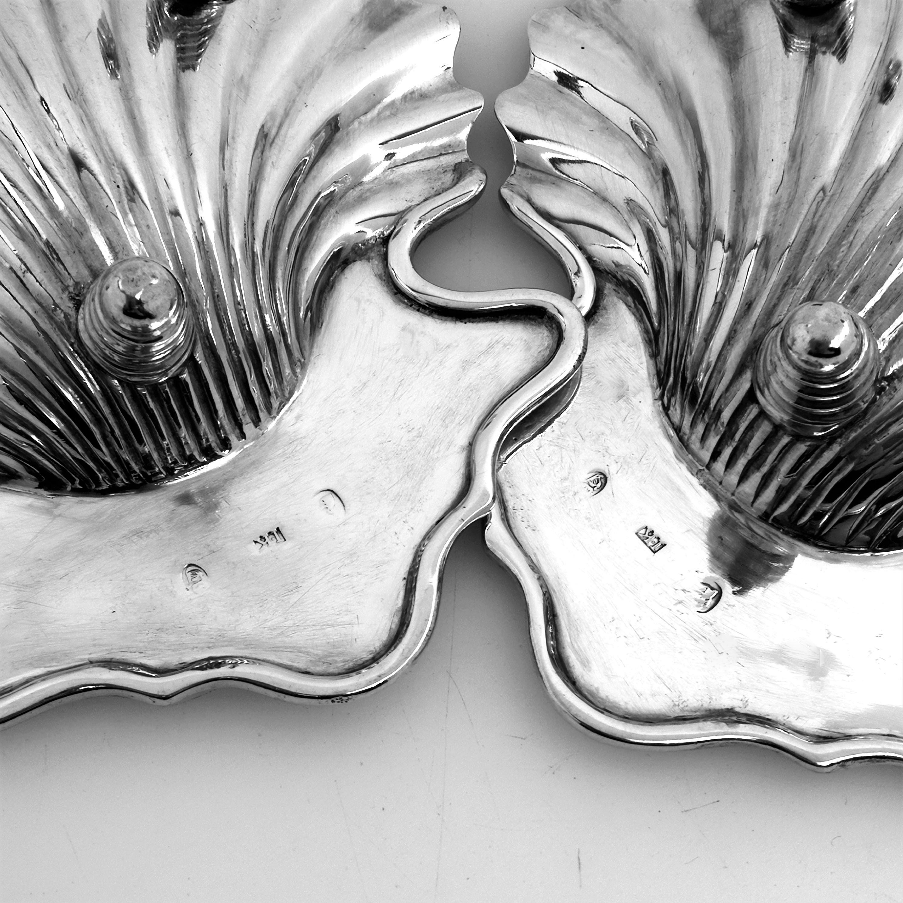 Pair of Antique Irish Georgian Sterling Silver Shell Dishes / Butter Dishes 1795 2