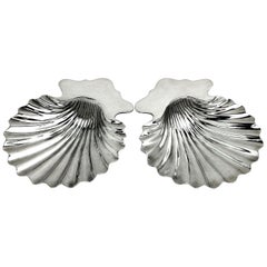 Pair of Antique Irish Georgian Sterling Silver Shell Dishes / Butter Dishes 1795