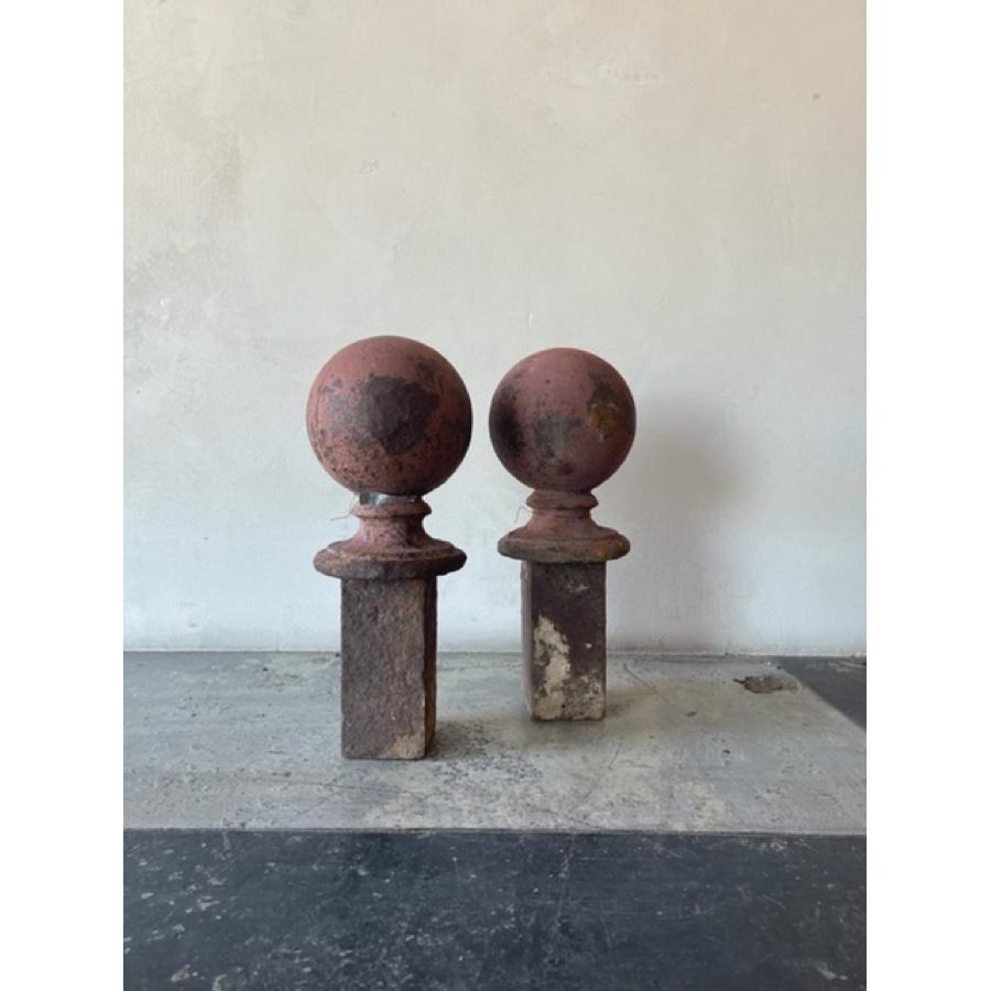 French Pair of Antique Iron Round Finals For Sale