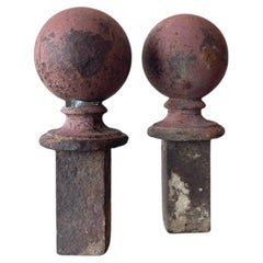 Pair Antique Iron Round Finals