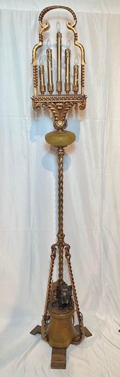 Pair Antique Iron Torchères with Bronze Elephants at Base, Circa 1920's