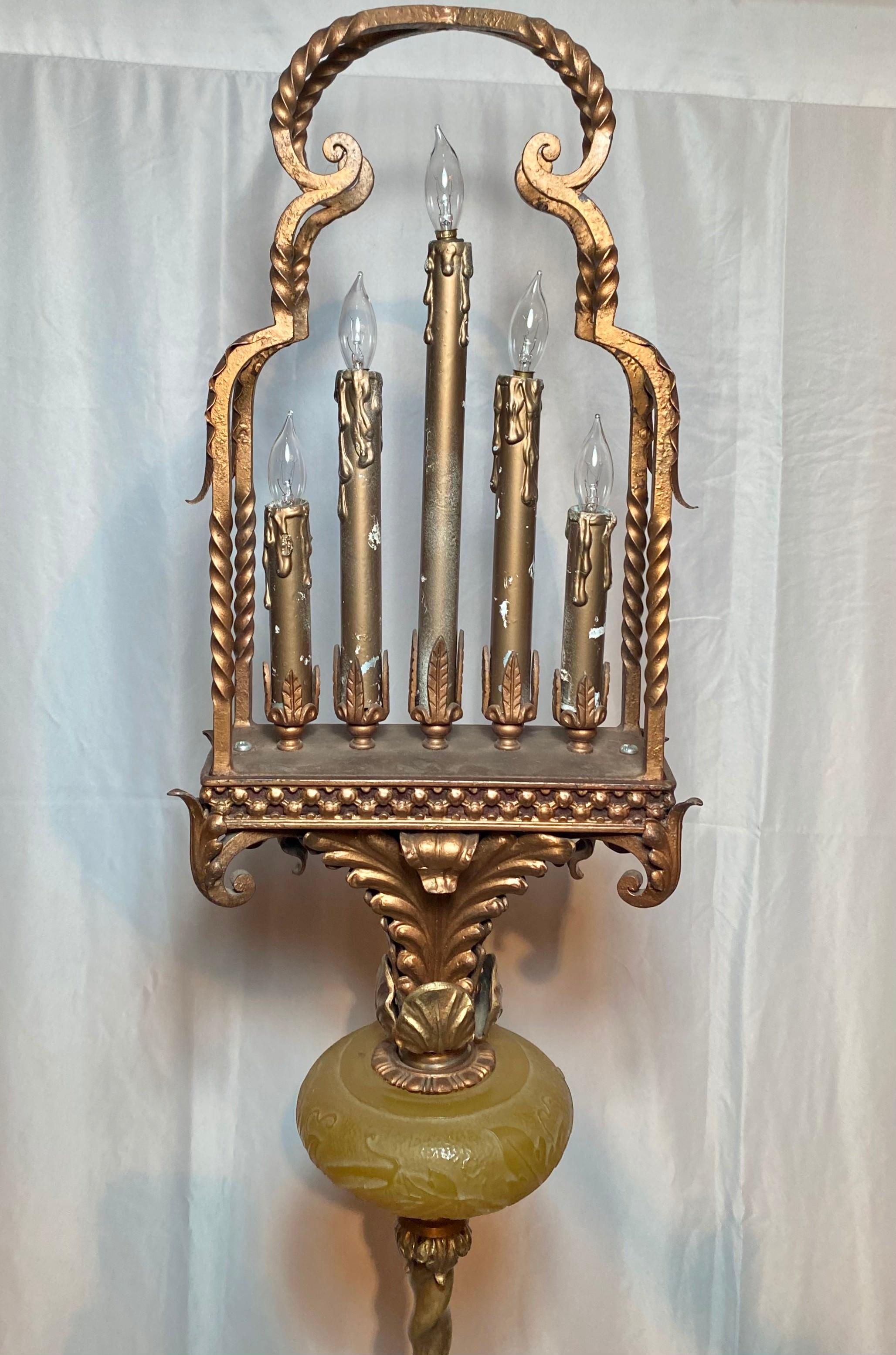 Pair Antique Iron Torchères with Bronze Elephants at Base, Circa 1920's In Good Condition For Sale In New Orleans, LA