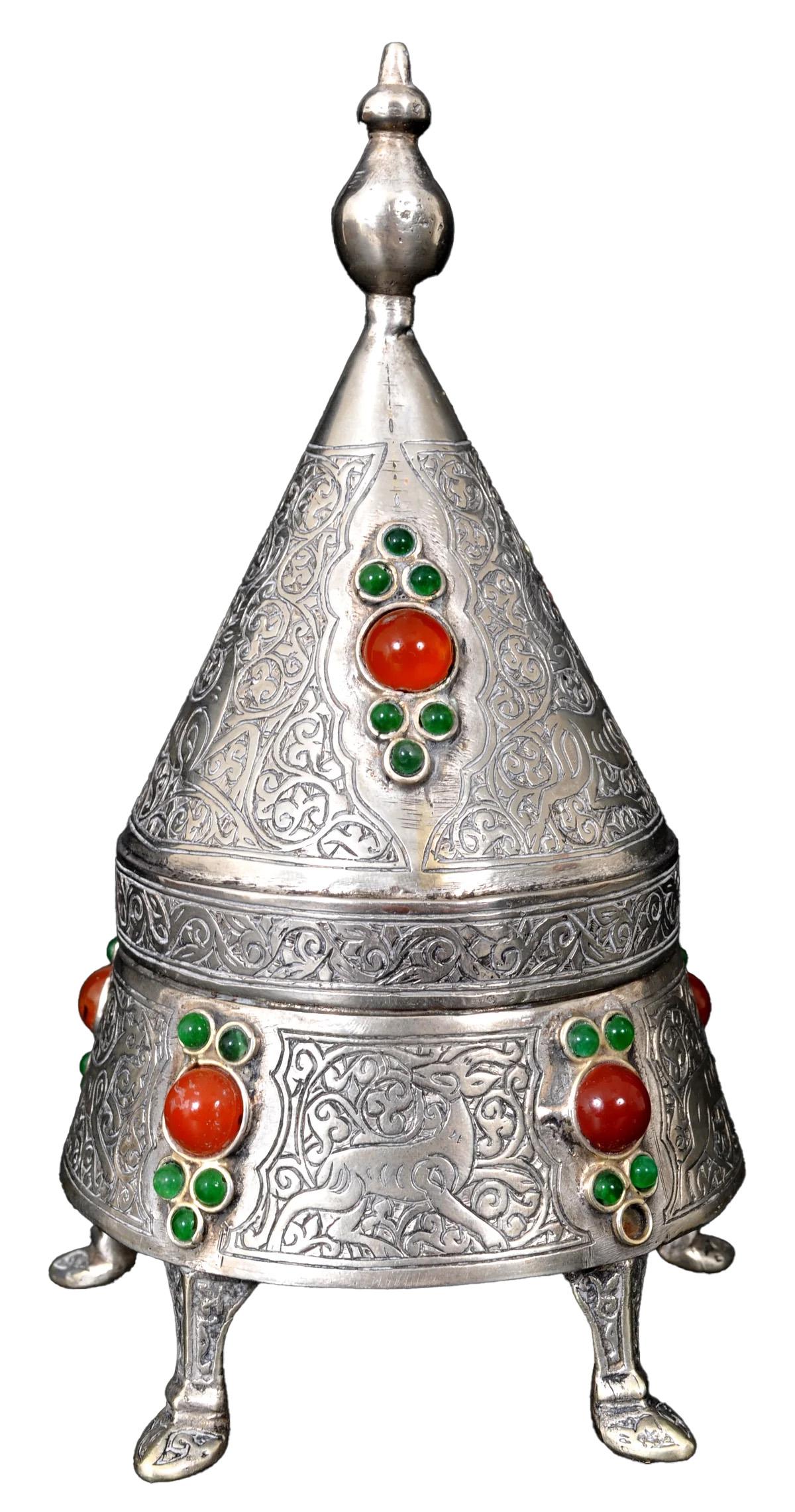 Pareja de antiguas cajas persas otomanas de plata y cornalina del periodo islámico Qajar 1880 en venta 4