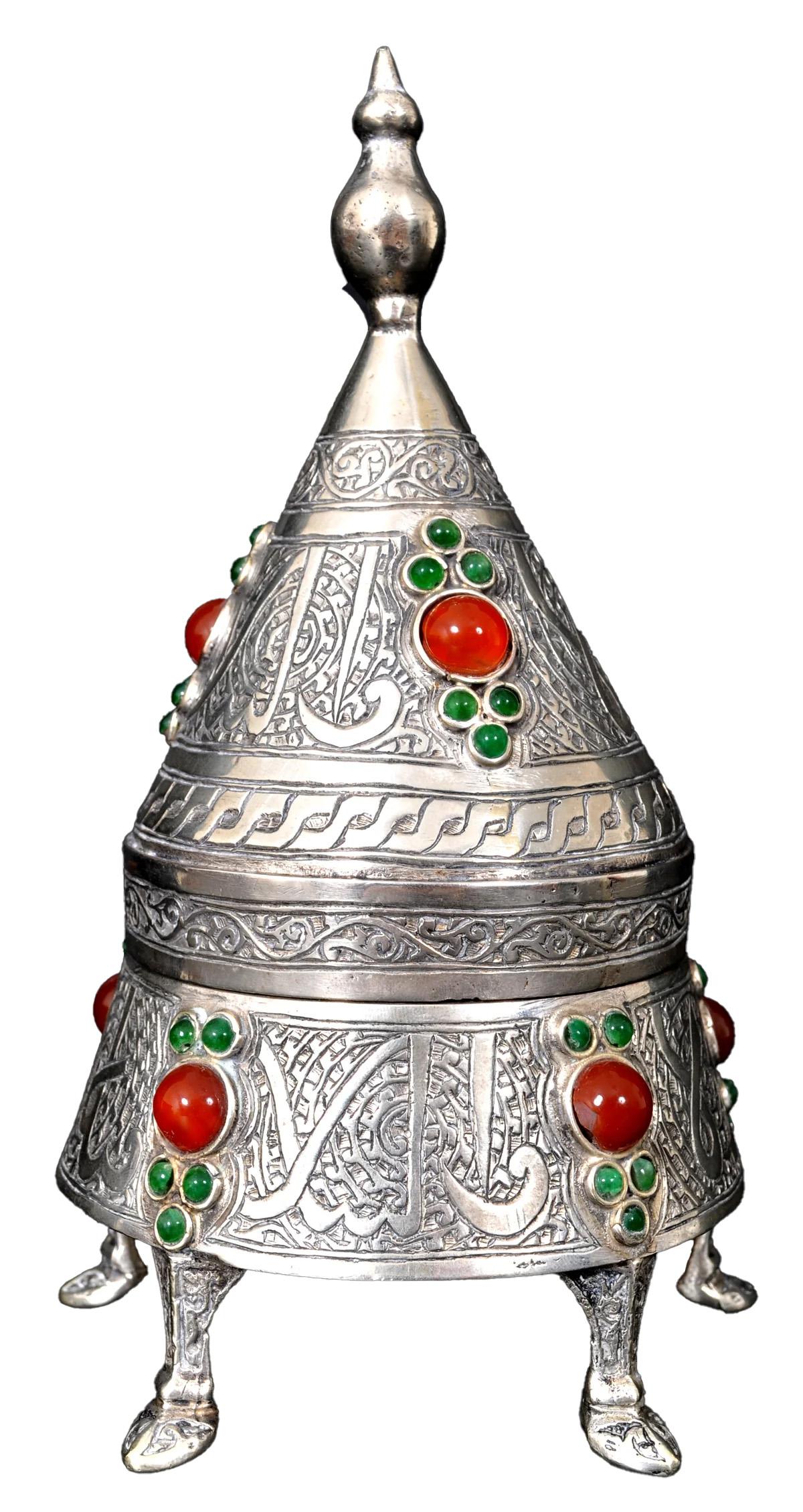 Pareja de antiguas cajas persas otomanas de plata y cornalina del periodo islámico Qajar 1880 en venta 1