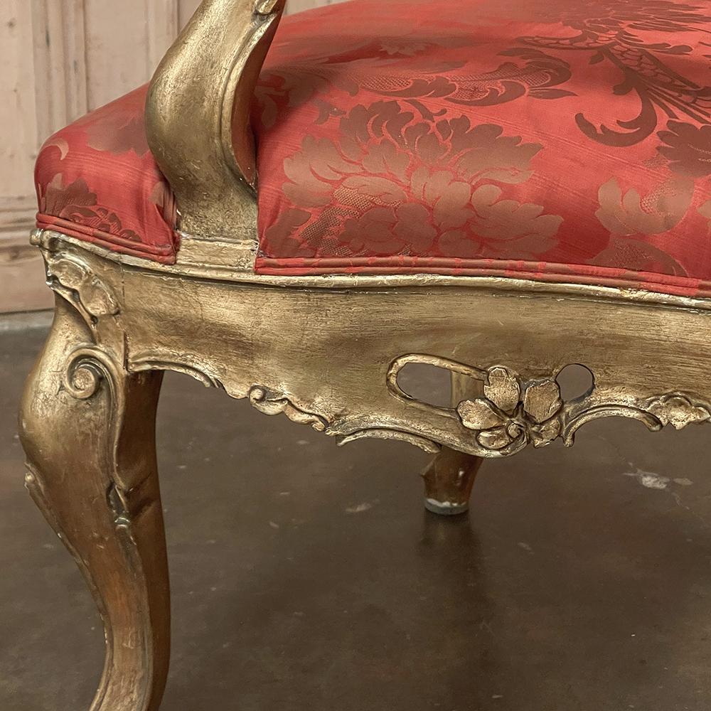 Pair Antique Italian Baroque Giltwood Armchairs with Damascene Silk For Sale 15
