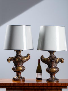 Pair of Antique Italian Baroque Painted Urn Lamps, circa 1750