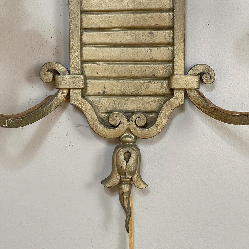 Pair Antique Italian Bronze Neoclassical Electrified Wall Sconces For Sale 7